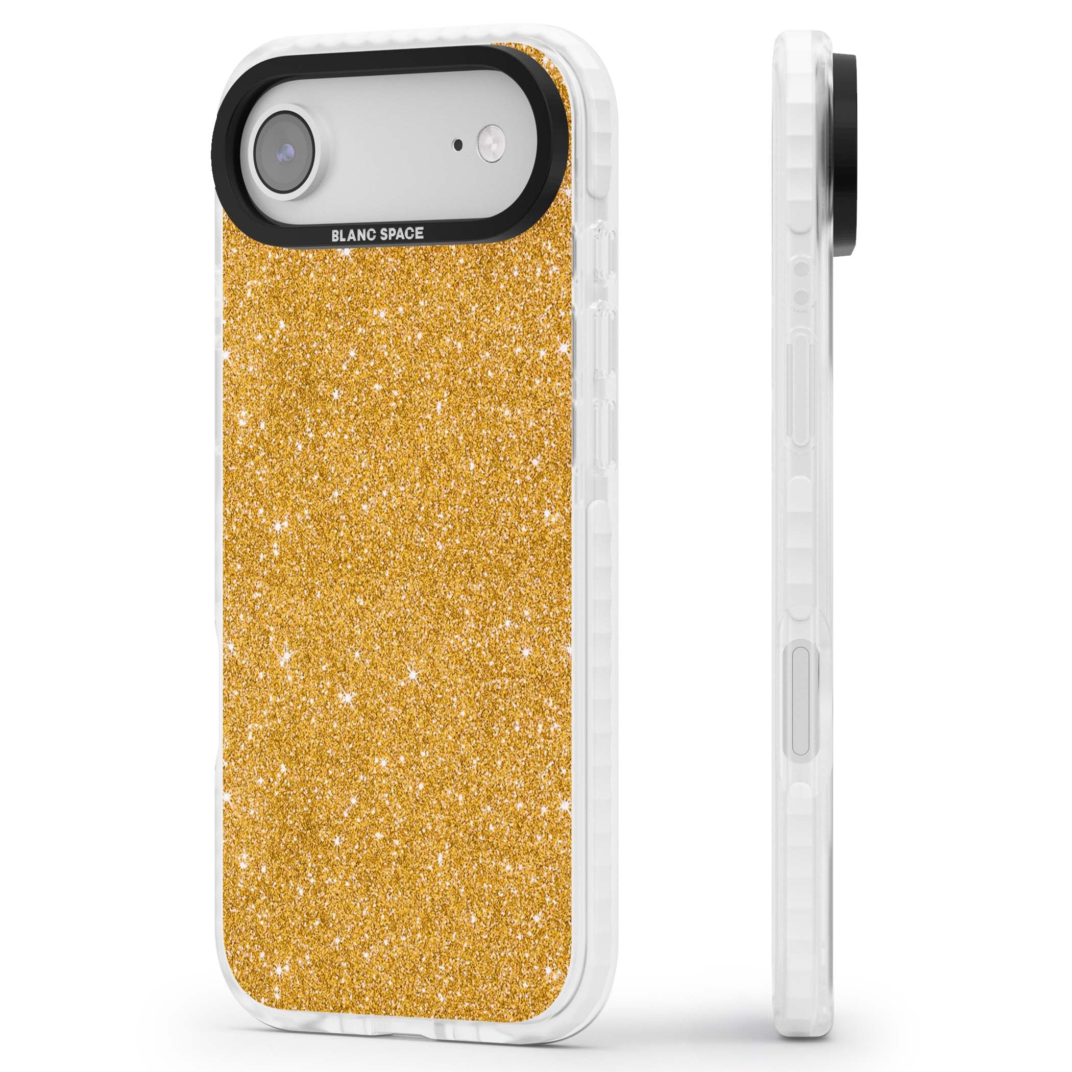 Gold Glitter gold glitter iPhone case featuring a shimmering sparkle wallpaper design in luxury gold | Black Impact case for iPhone Air