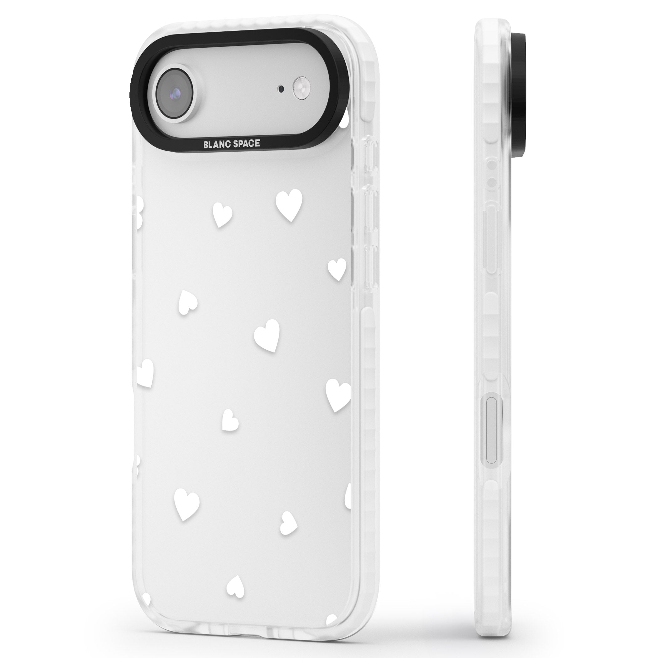 White Hearts iPhone 17 Air Impact Clear Phone Case Side Profile