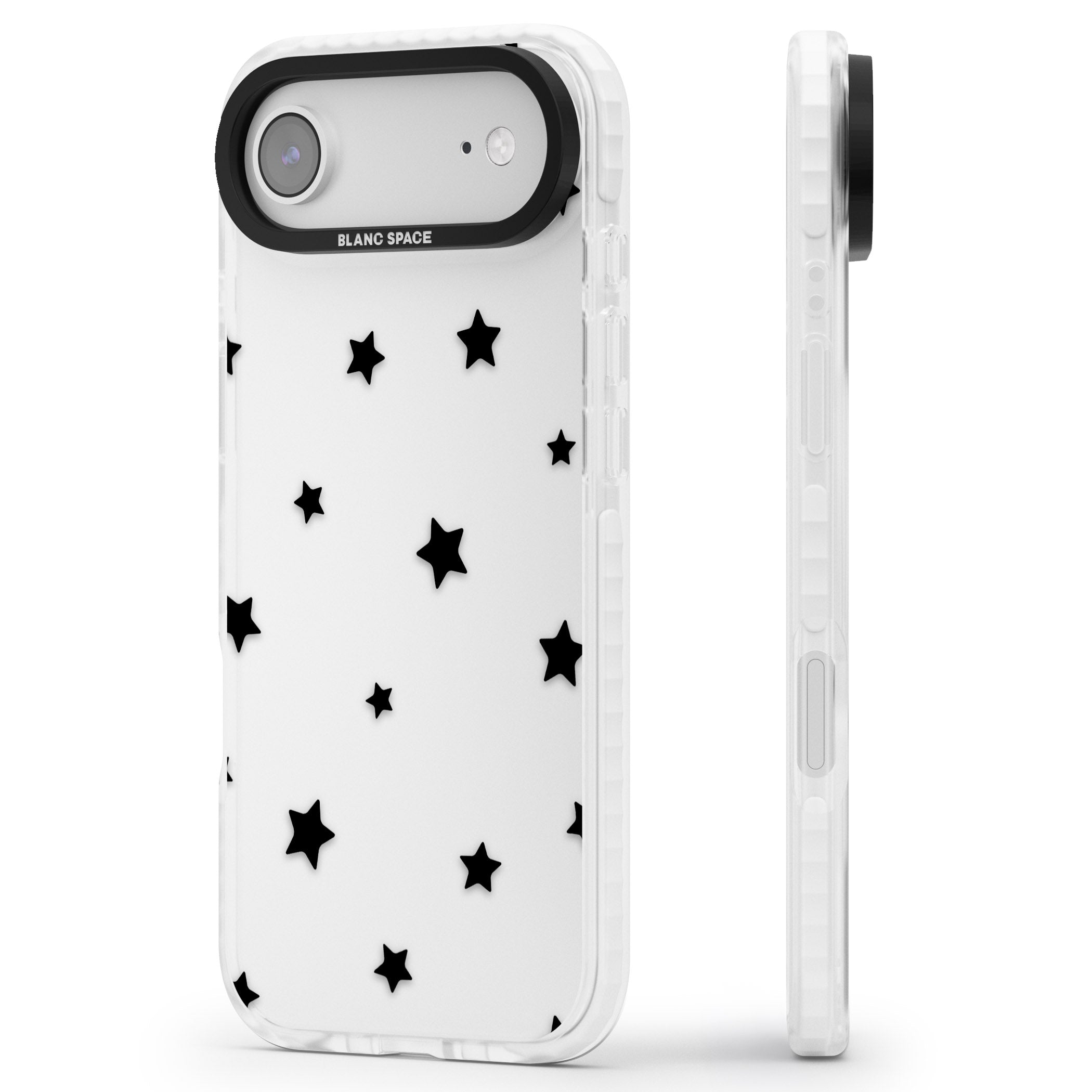 Starry Night Black Stars iPhone 17 Air Impact Clear Phone Case Side Profile