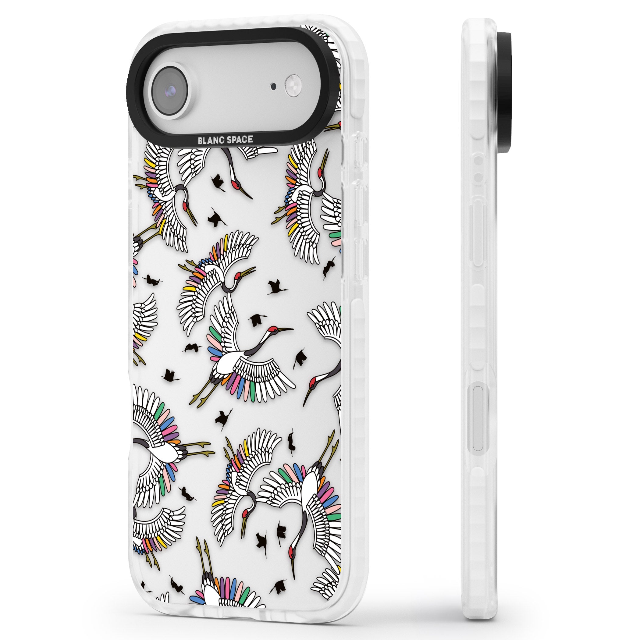 Colourful Crane Pattern iPhone 17 Air Impact Clear Phone Case Side Profile