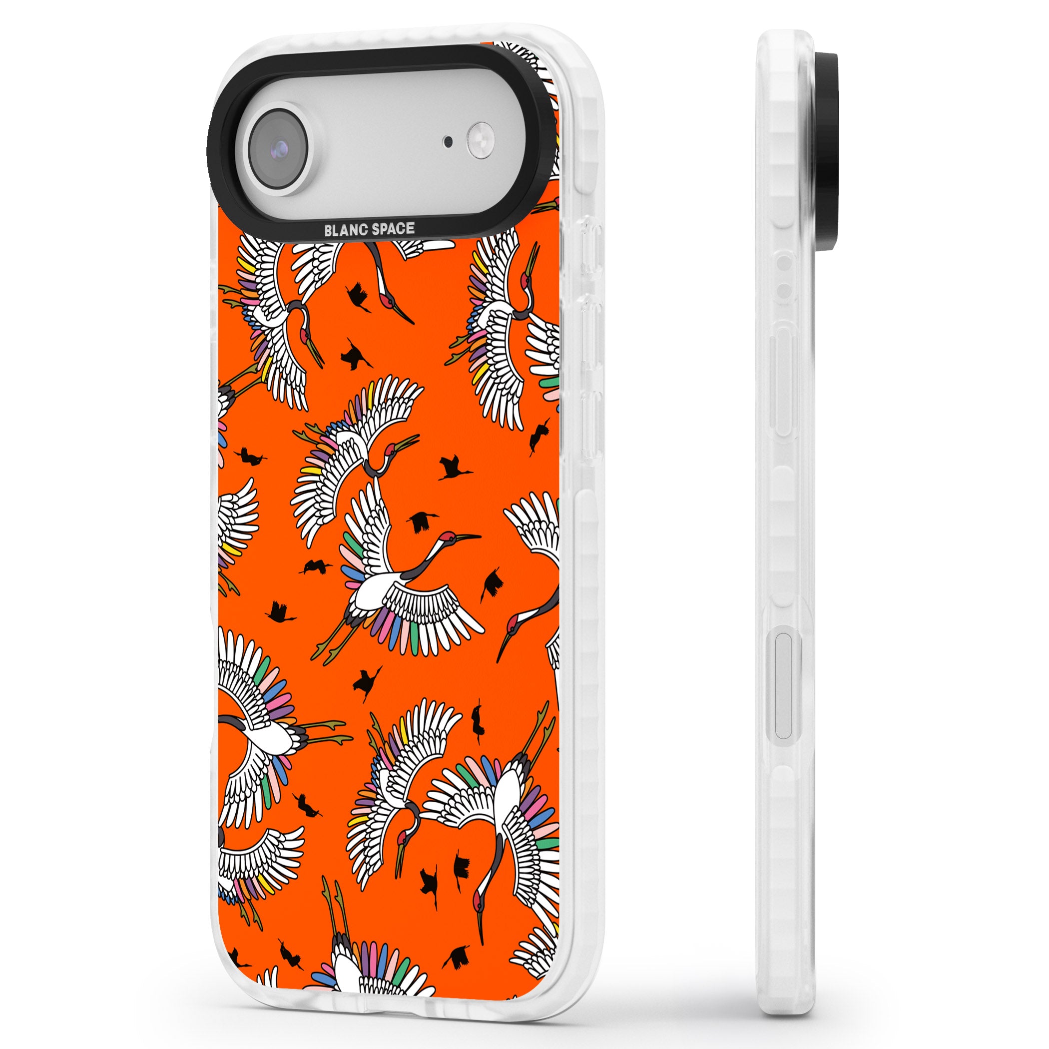 Colourful Crane Pattern (Orange) iPhone 17 Air Impact Clear Phone Case Side Profile
