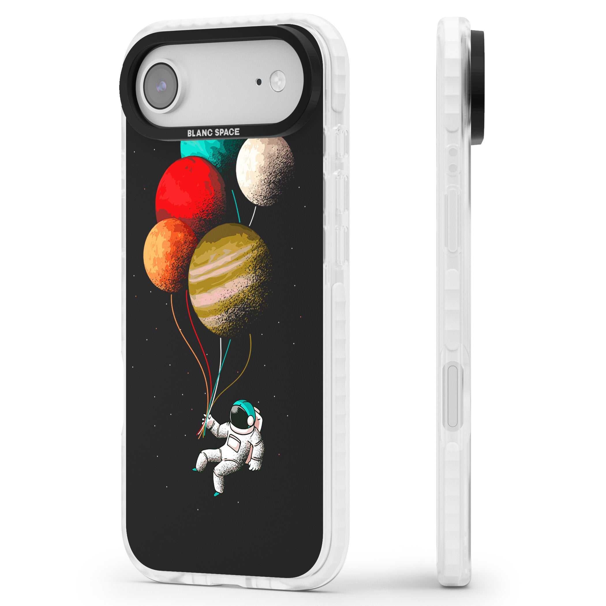 Astronaut Balloon Planets iPhone 17 Air Impact Clear Phone Case Side Profile