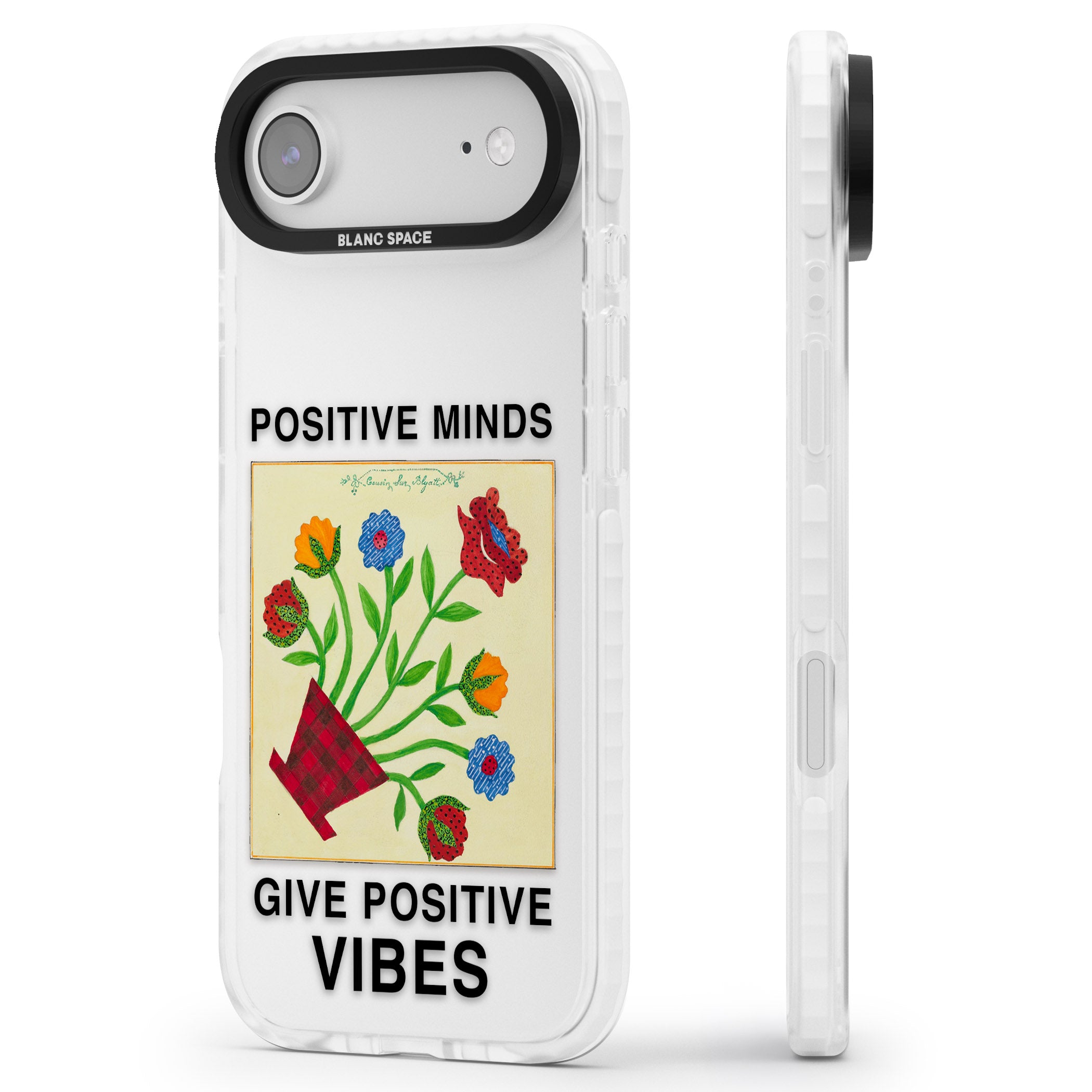 Positive Minds Give Positive Vibes iPhone 17 Air Impact Clear Phone Case Side Profile