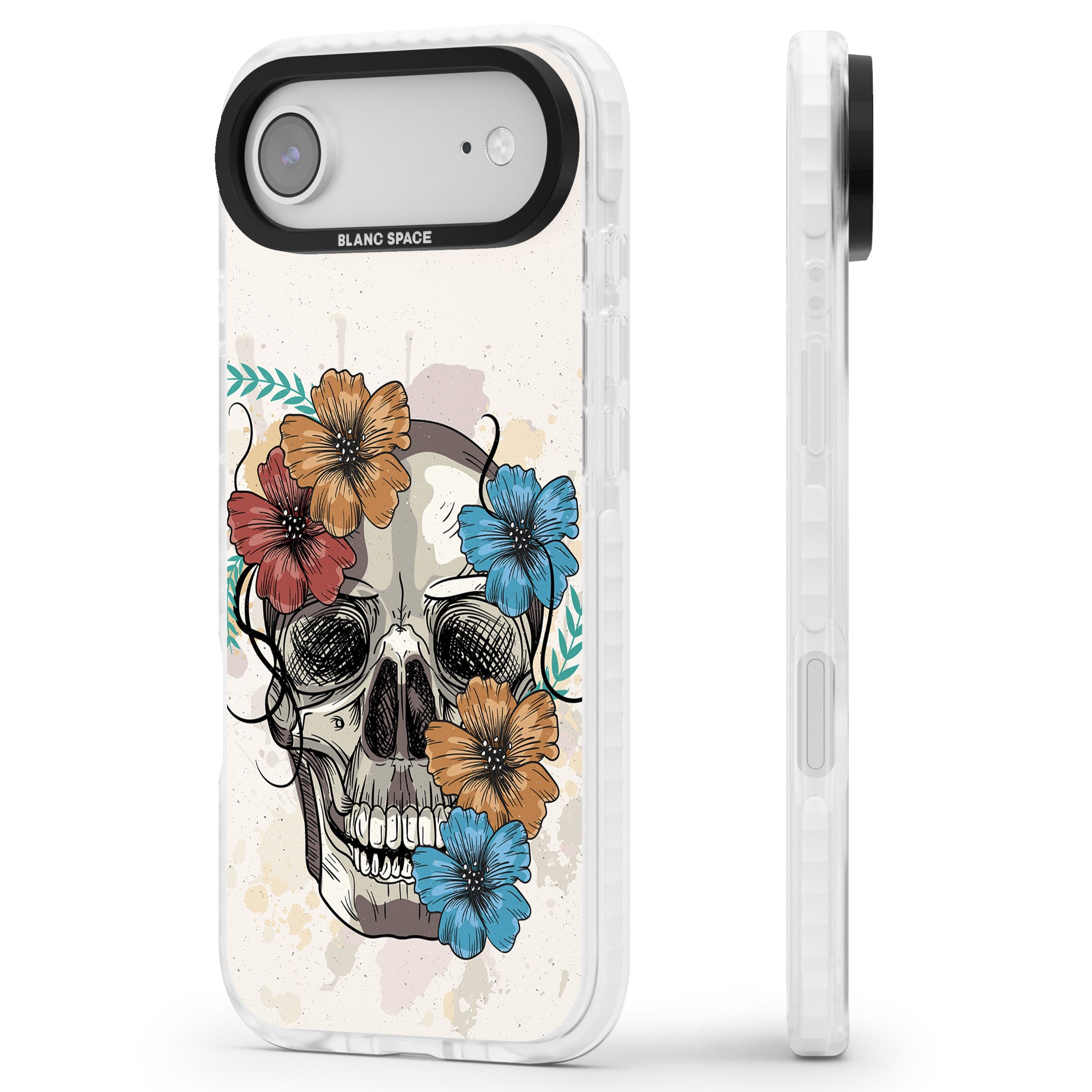 Sugar Skull Floral iPhone 17 Air Impact Clear Phone Case Side Profile