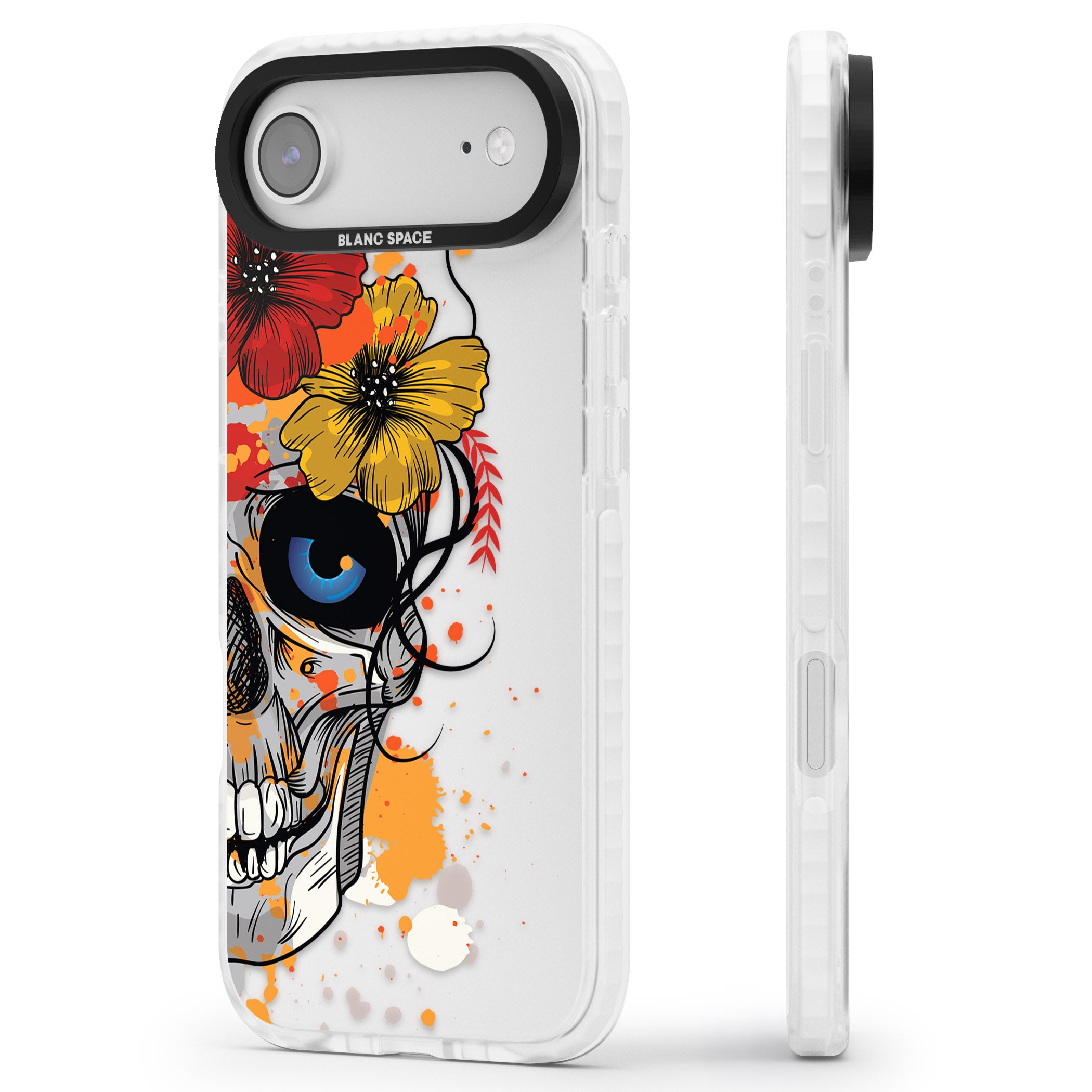 Sugar Skull Flowers iPhone 17 Air Impact Clear Phone Case Side Profile