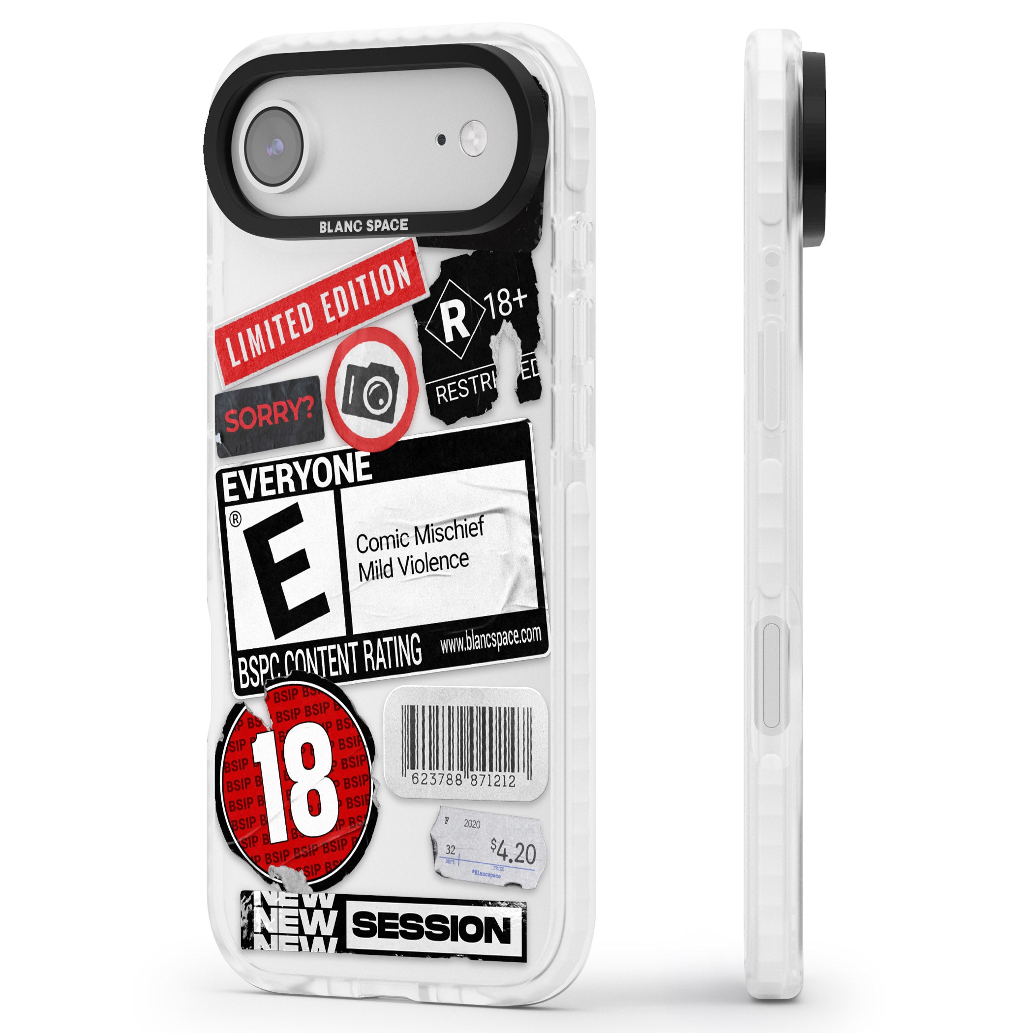 Rated 18+ Sticker Mix iPhone 17 Air Impact Clear Phone Case Side Profile