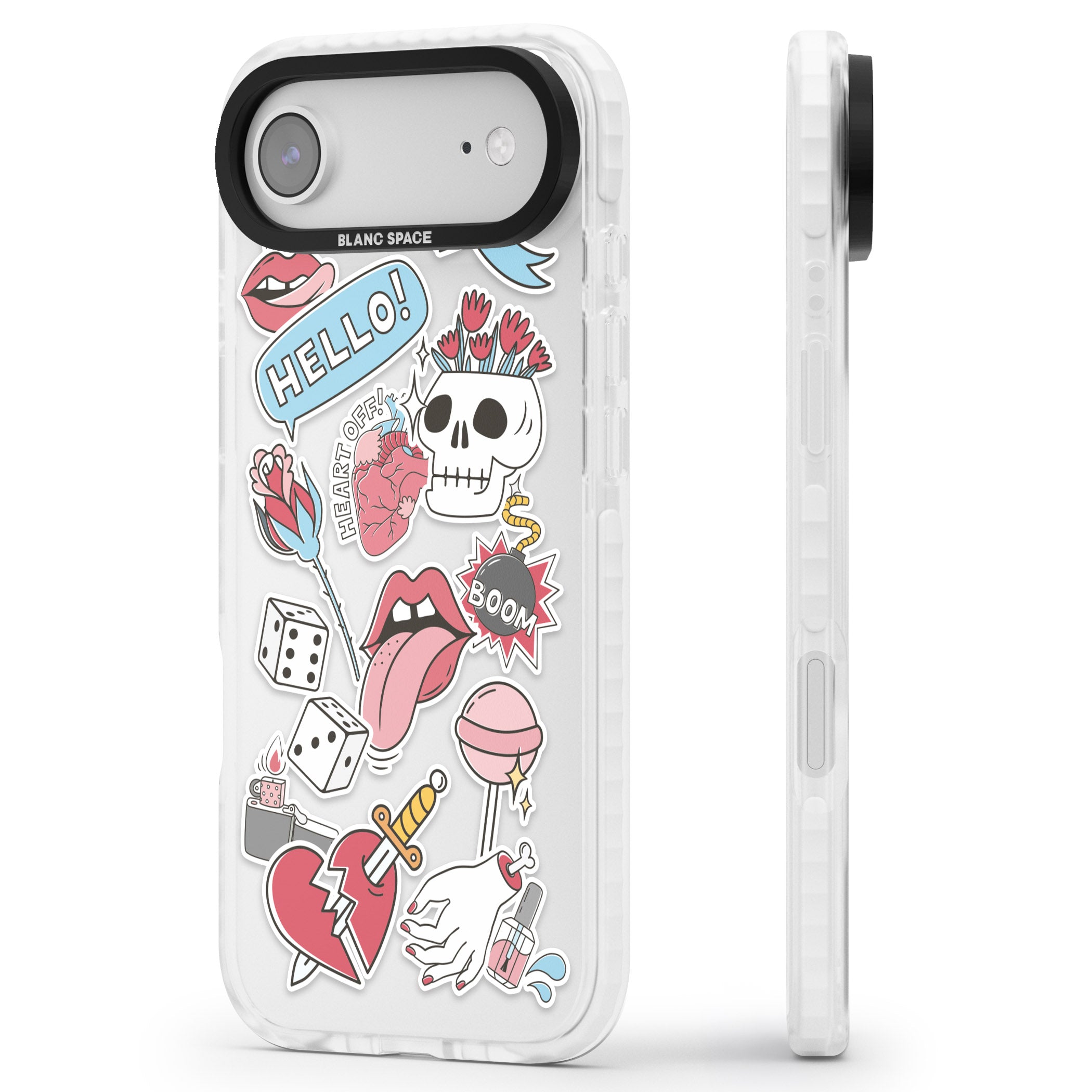 Skull & Flowers Stickers iPhone 17 Air Impact Clear Phone Case Side Profile