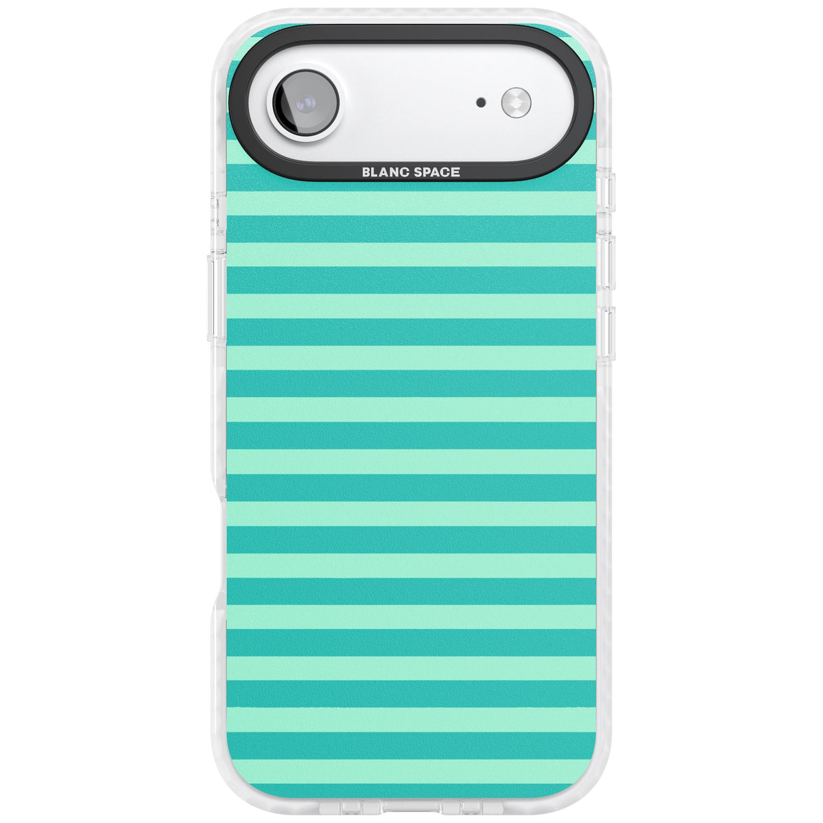Turquoise Stripe preppy iPhone case featuring horizontal teal and mint green stripes on a black protective frame iPhone Air / iPhone 17 Air Impact Clear Phone Case front