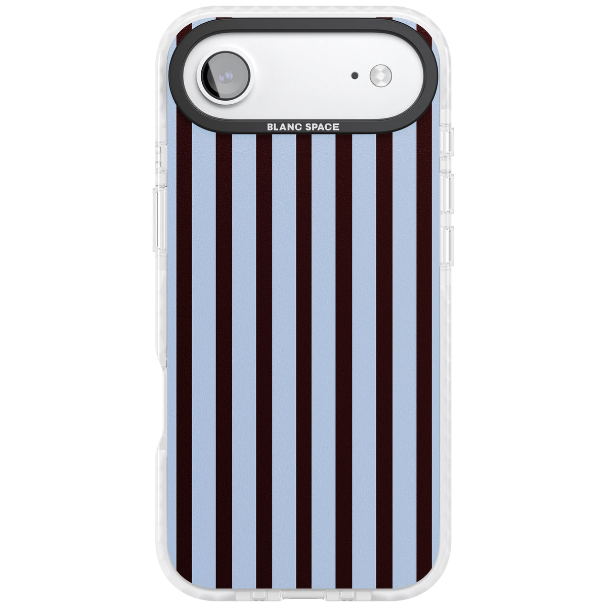 Blackcurrant Stripe preppy iPhone case featuring vertical burgundy and light blue stripes in a classic pinstripe layout iPhone Air / iPhone 17 Air Impact Clear Phone Case front