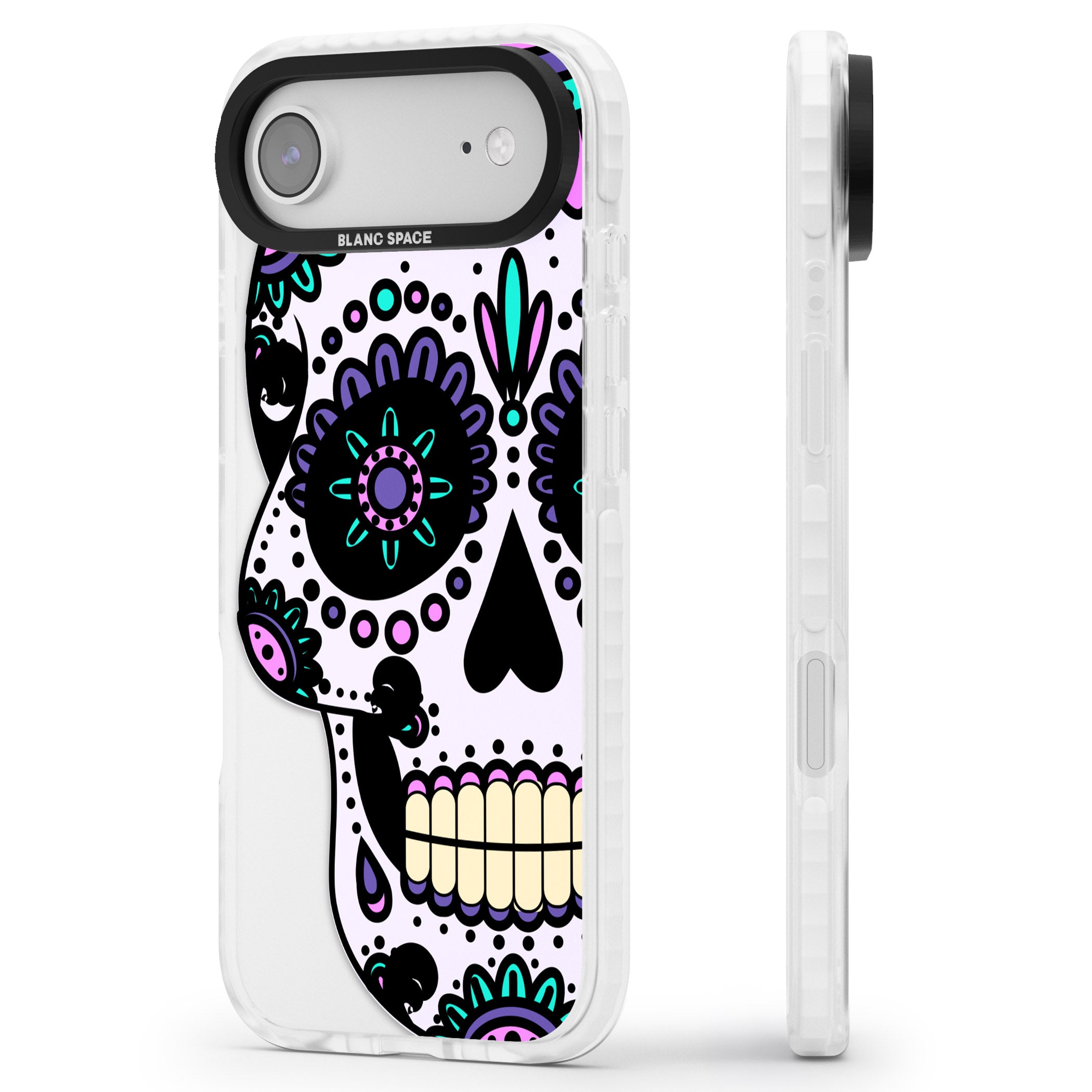 Violet Sugar Skull iPhone 17 Air Impact Clear Phone Case Side Profile
