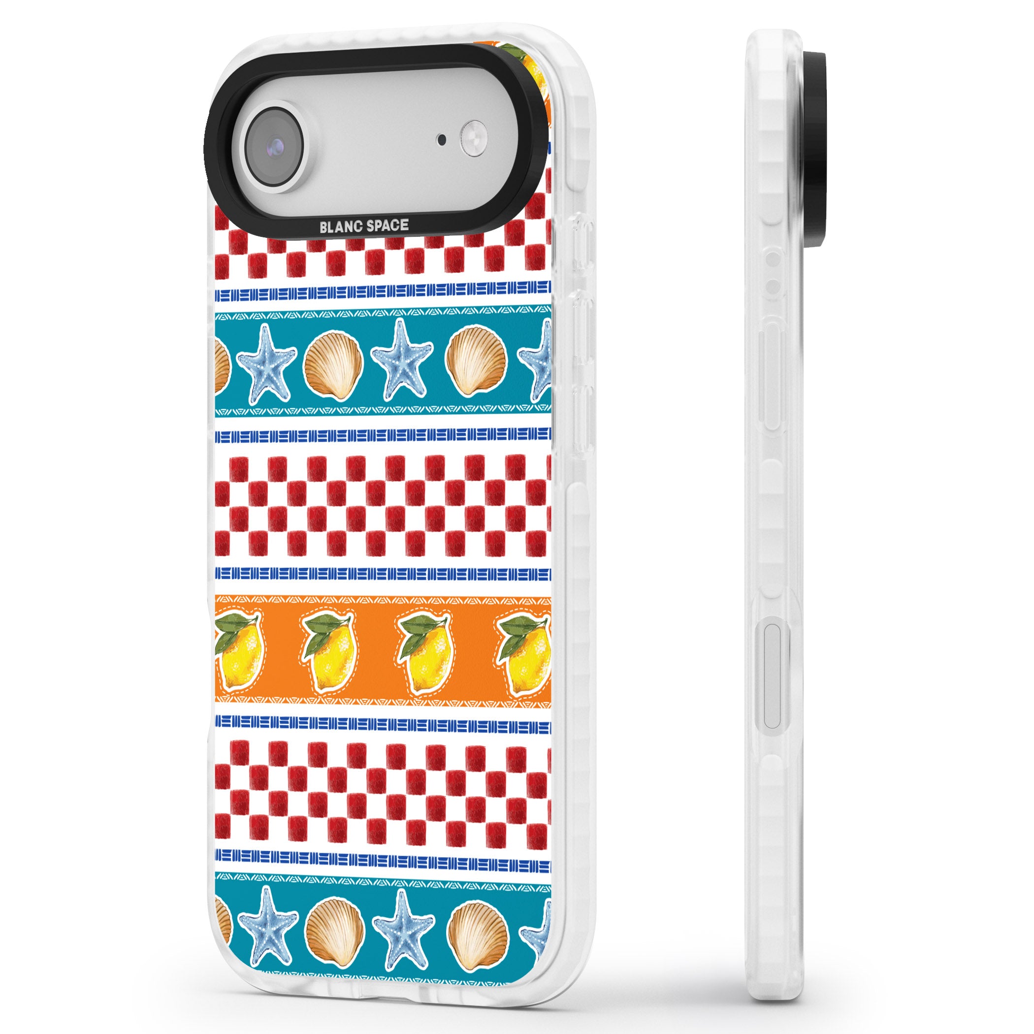 Coastal Italian Check Pattern iPhone 17 Air Impact Clear Phone Case Side Profile