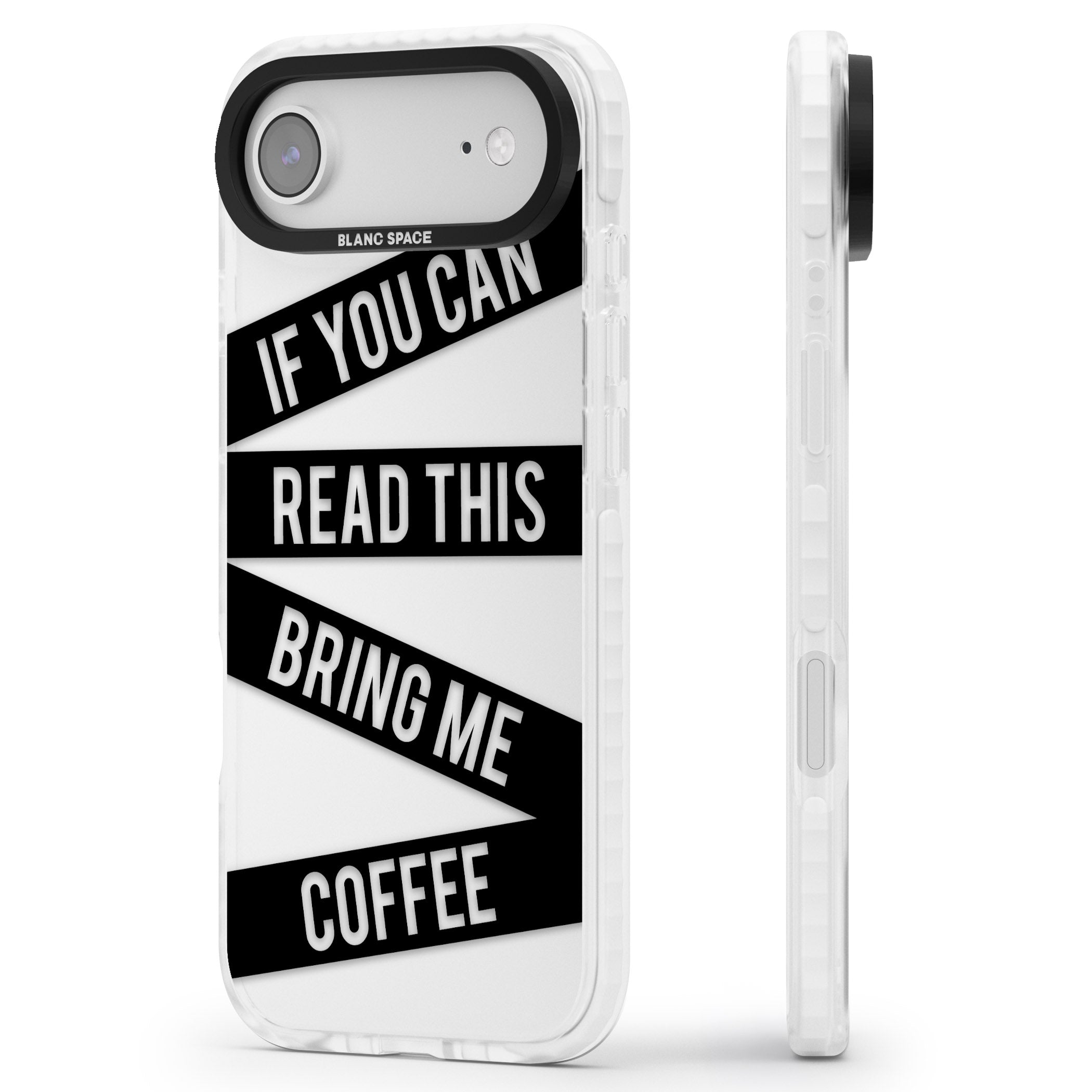 Bring Me Coffee iPhone 17 Air Impact Clear Phone Case Side Profile