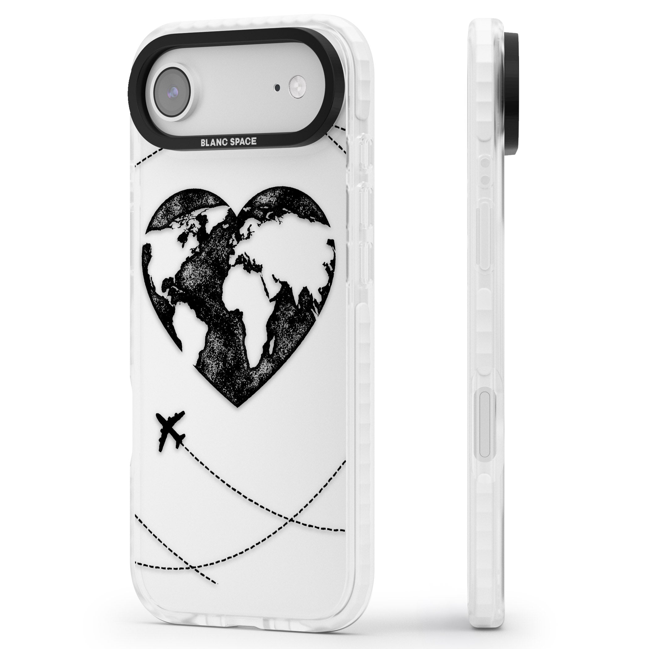 Globe Heart iPhone 17 Air Impact Clear Phone Case Side Profile