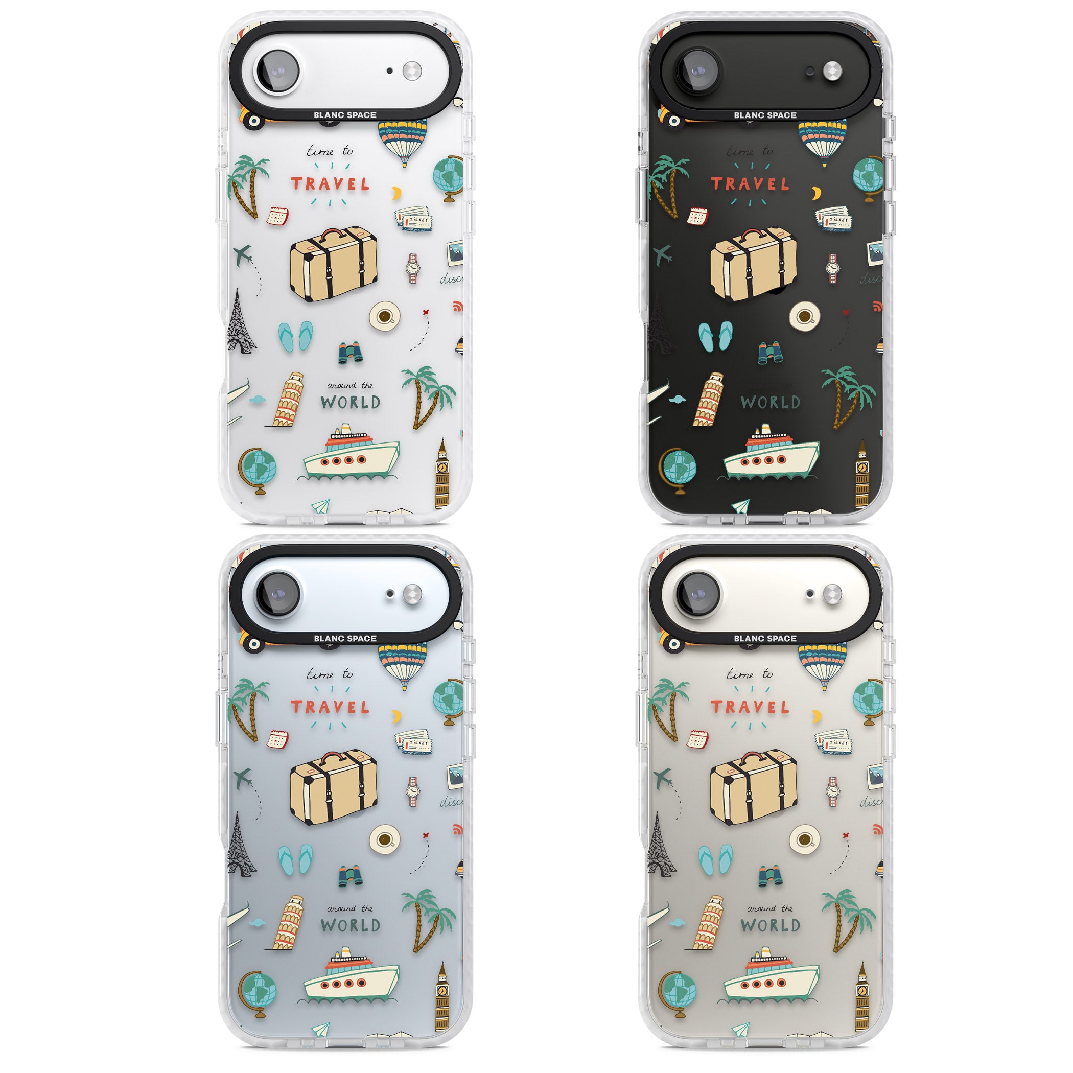 Cute Travel Pattern Transparent iPhone 17 Air Impact Clear Phone Case APT Impact Protection