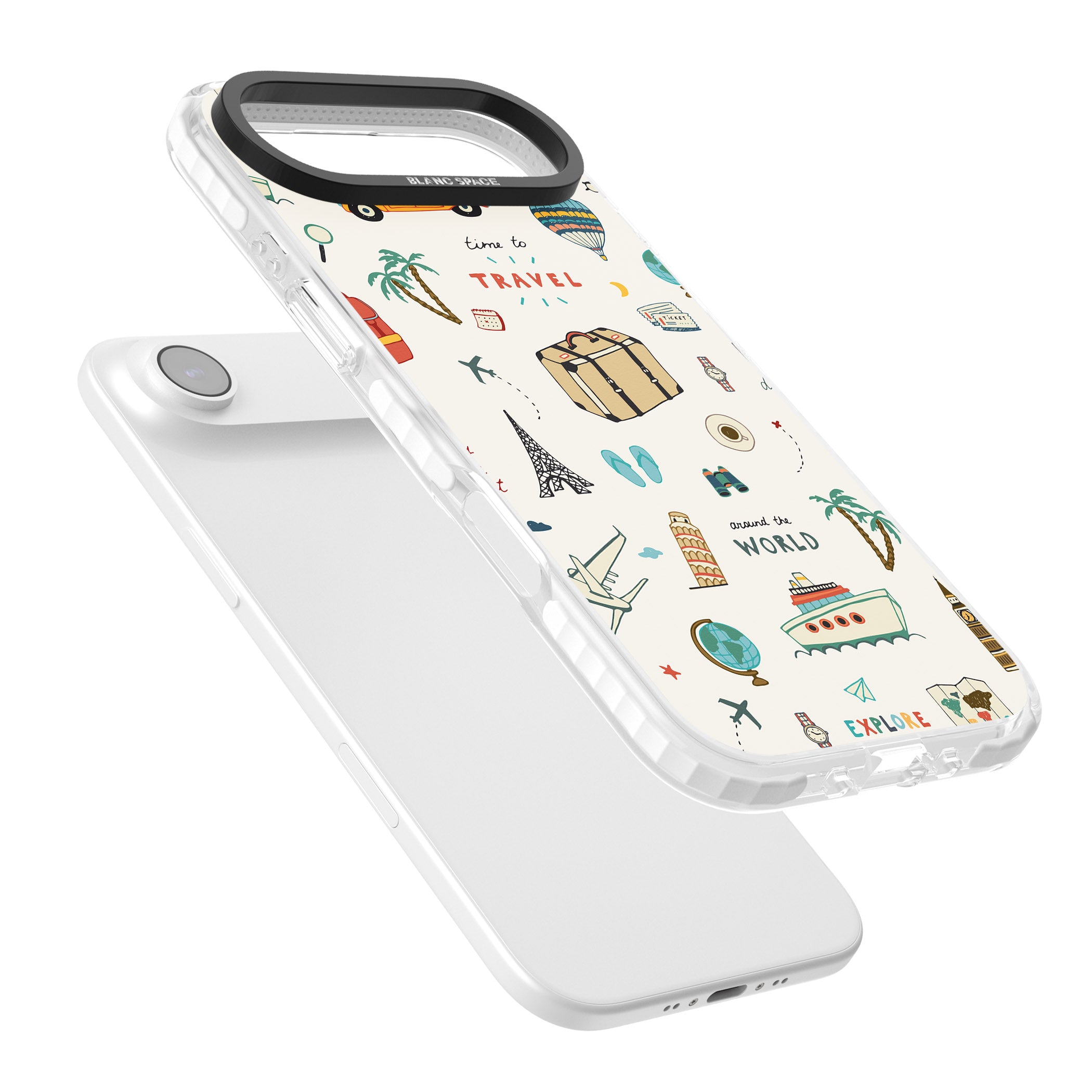 Cute Travel Pattern Cream iPhone 17 Air Impact Clear Phone Case Colours