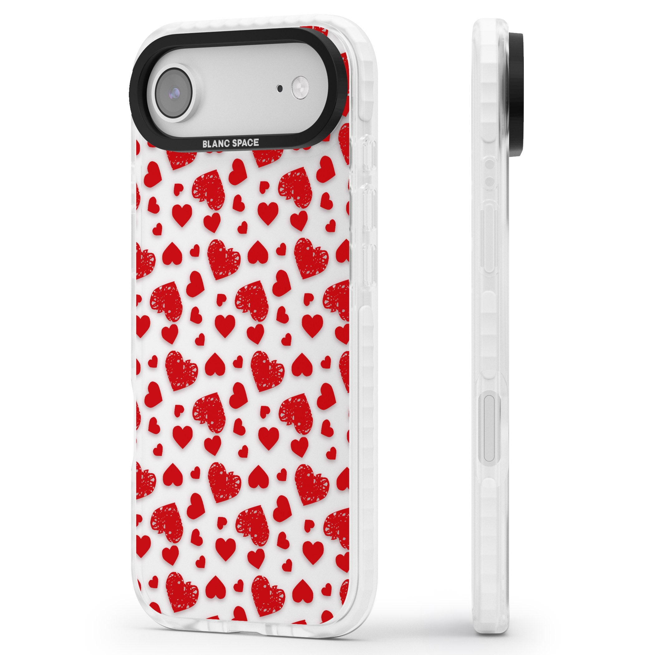 Red Heart Pattern Classic iPhone 17 Air Impact Clear Phone Case Side Profile