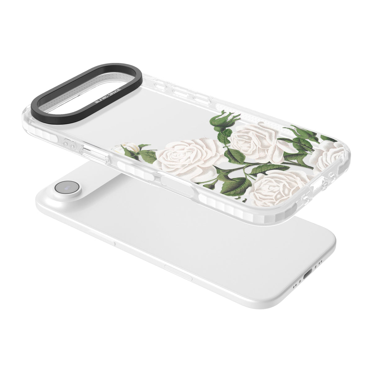 White Vintage Painted Flowers iPhone Air Impact Clear Phone Case angled