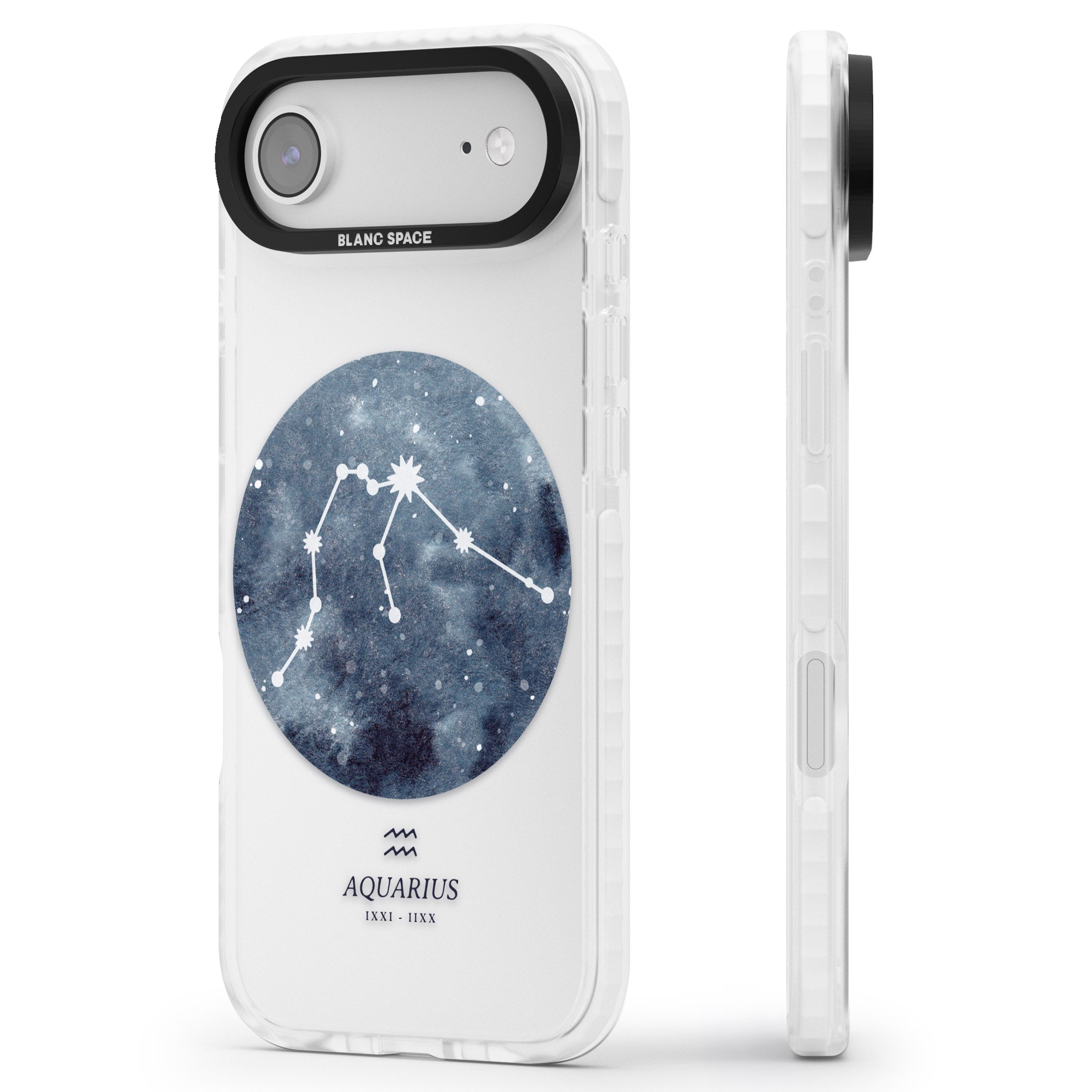 Aquarius Zodiac Blue iPhone 17 Air Impact Clear Phone Case Side Profile