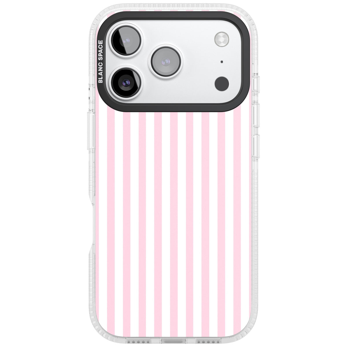 Pink Stripe preppy iPhone case featuring soft pastel pink and white vertical candy stripes iPhone 17 Pro Impact Air Phone Case front