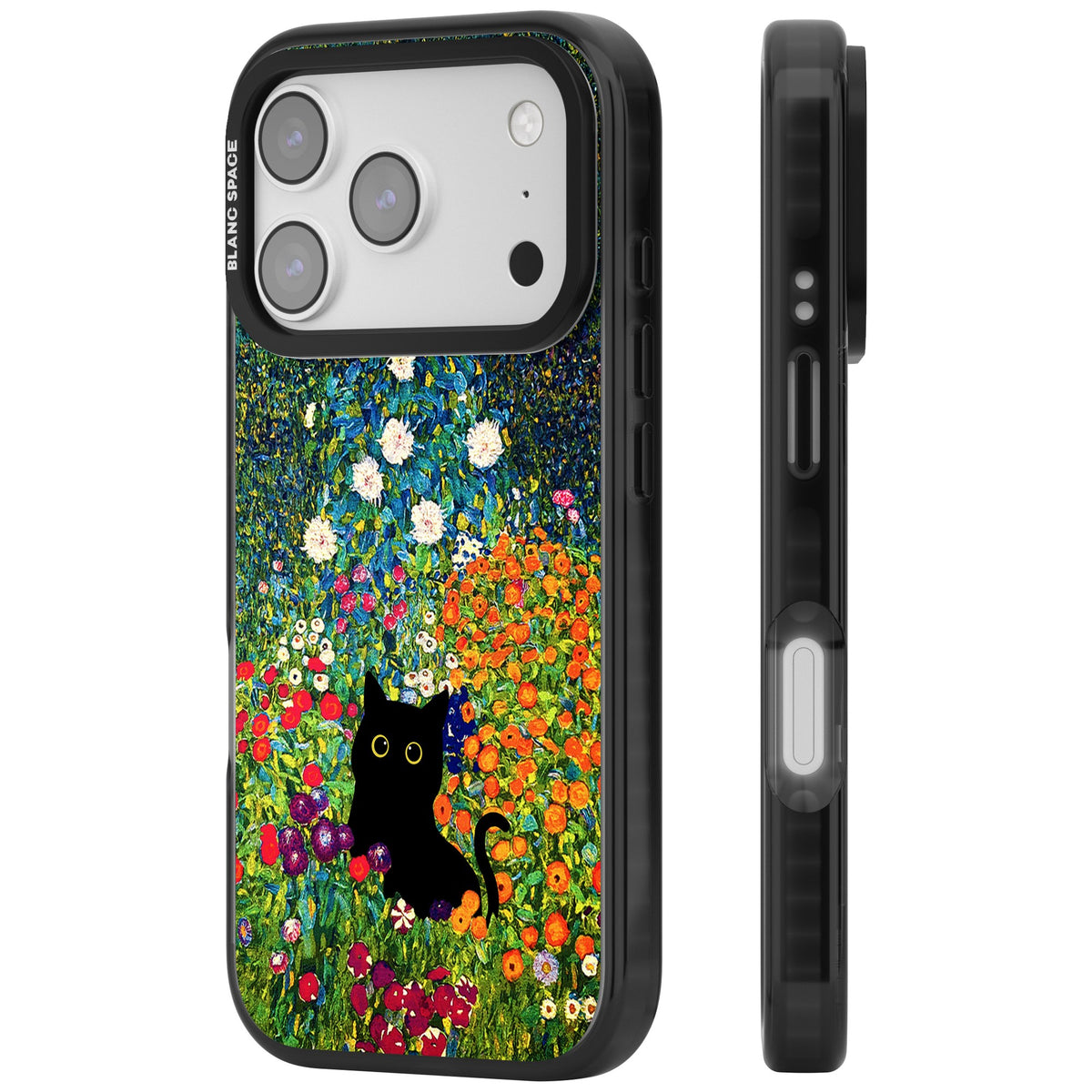 Cat in Klimt's Garden iPhone 17 Pro Impact Black Phone Case side