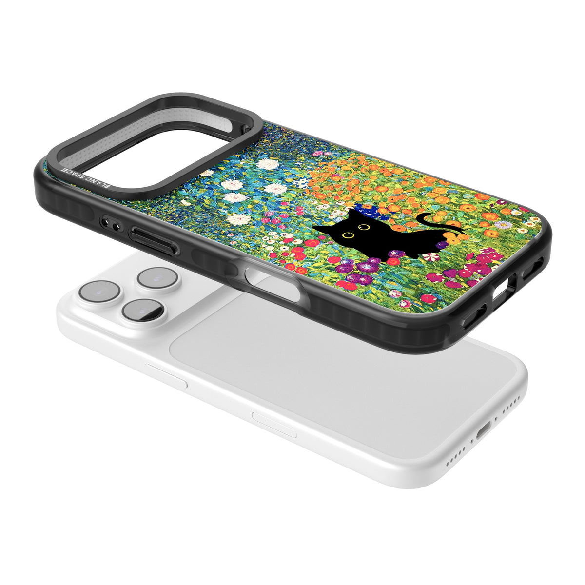 Cat in Klimt's Garden iPhone 17 Pro Impact Black Phone Case angled