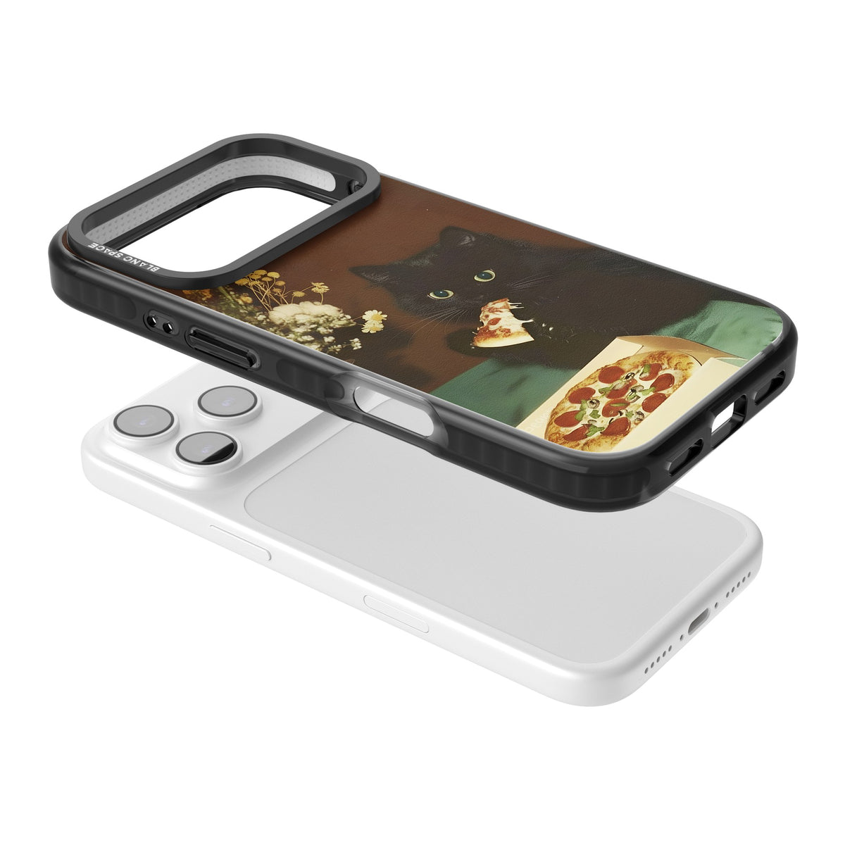 Late Night Snack Cat iPhone 17 Pro Impact Black Phone Case angled