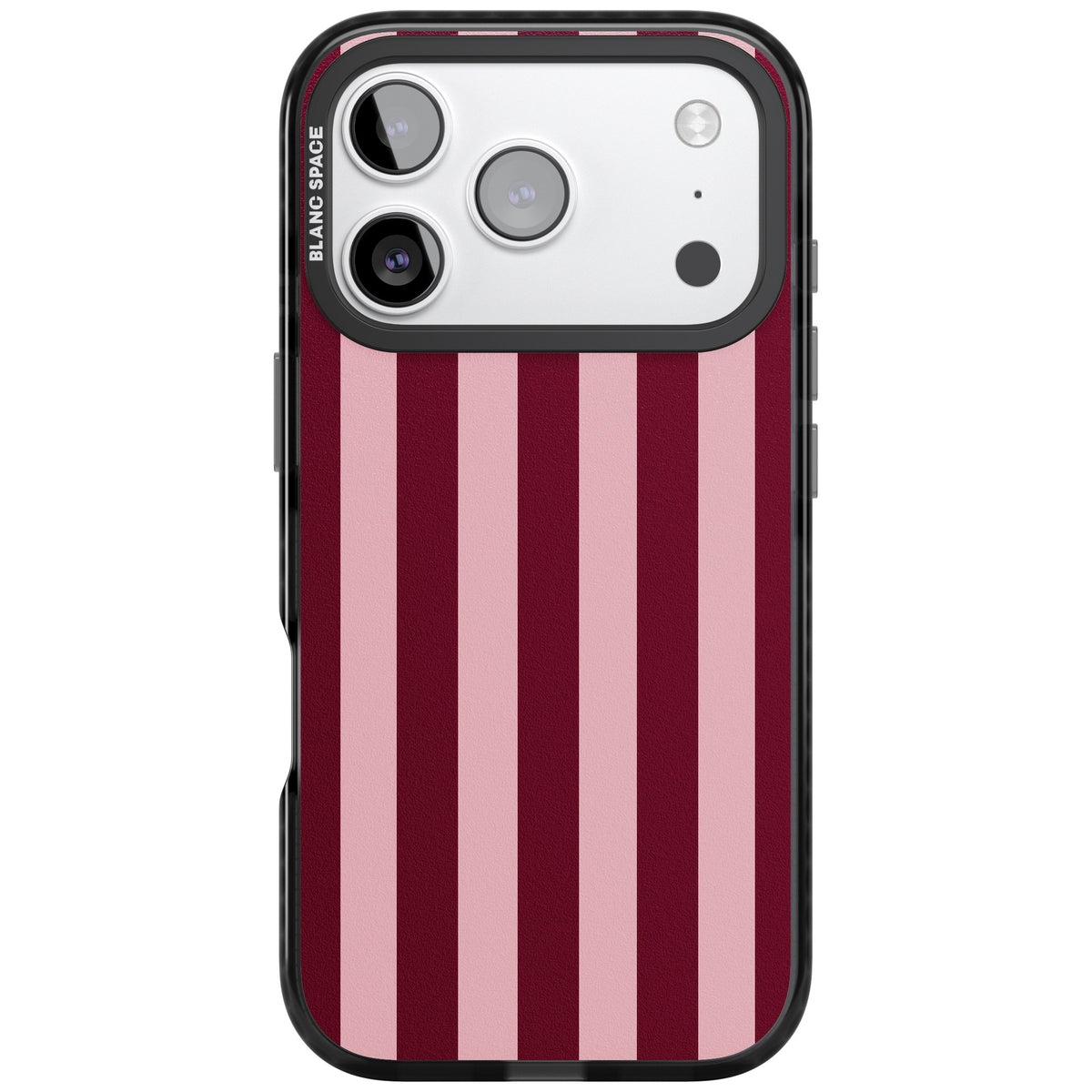 Bordeaux Belle preppy iPhone case featuring bold vertical stripes in burgundy and soft blush pink iPhone 17 Pro Impact Black Phone Case front