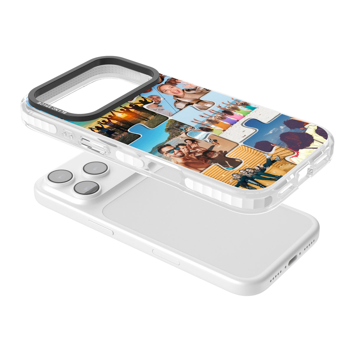 Personalised Jigsaw Photo Grid iPhone 17 Pro Impact Clear Phone Case angled