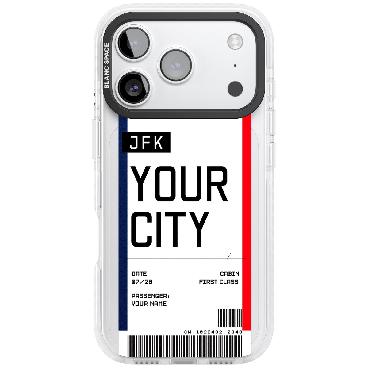 Personalised Create Your Own Boarding Pass Ticket iPhone 17 Pro Impact Clear Phone Case front