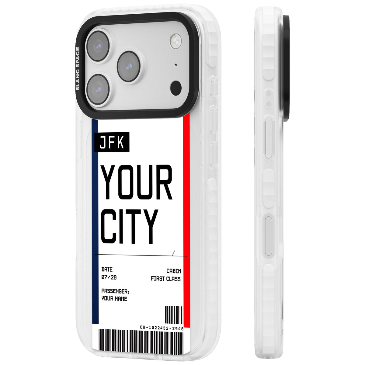 Personalised Create Your Own Boarding Pass Ticket iPhone 17 Pro Impact Clear Phone Case side