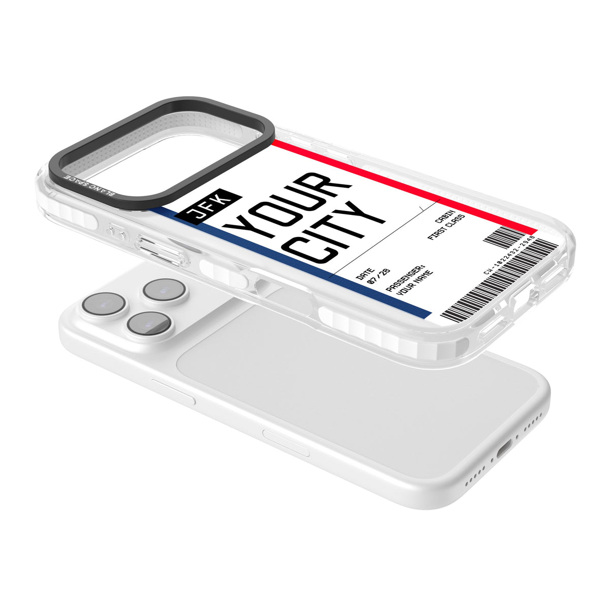 Personalised Create Your Own Boarding Pass Ticket iPhone 17 Pro Impact Clear Phone Case angled