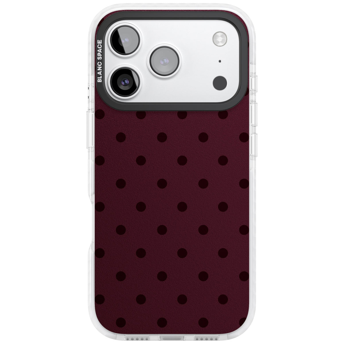 Burgundy Polka Dot minimalist iPhone case featuring black polka dots on a deep burgundy wine red background iPhone 17 Pro Impact Clear Phone Case front