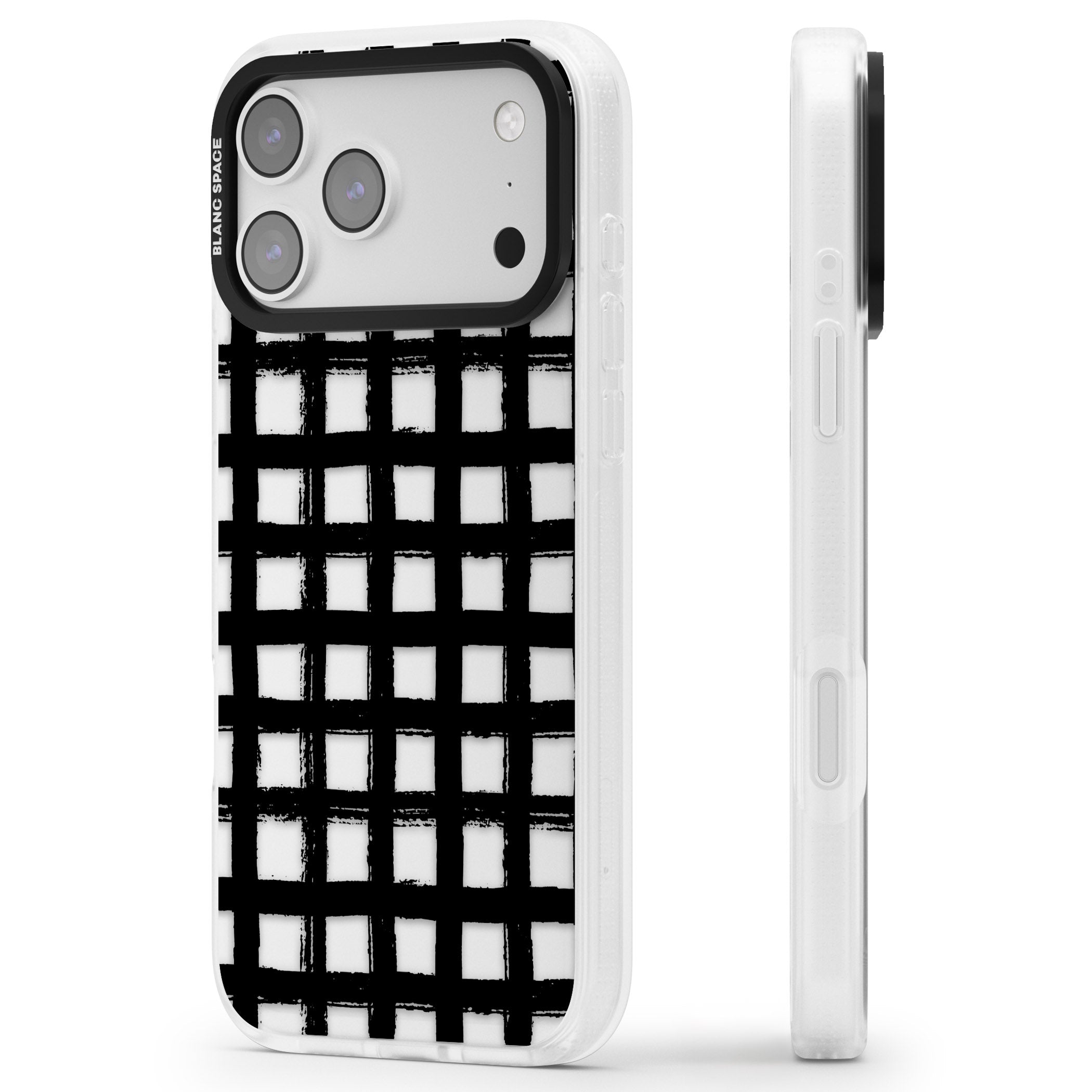 Messy Black Grid Clear iPhone 17 Pro Impact Air Clear Phone Case Side Profile