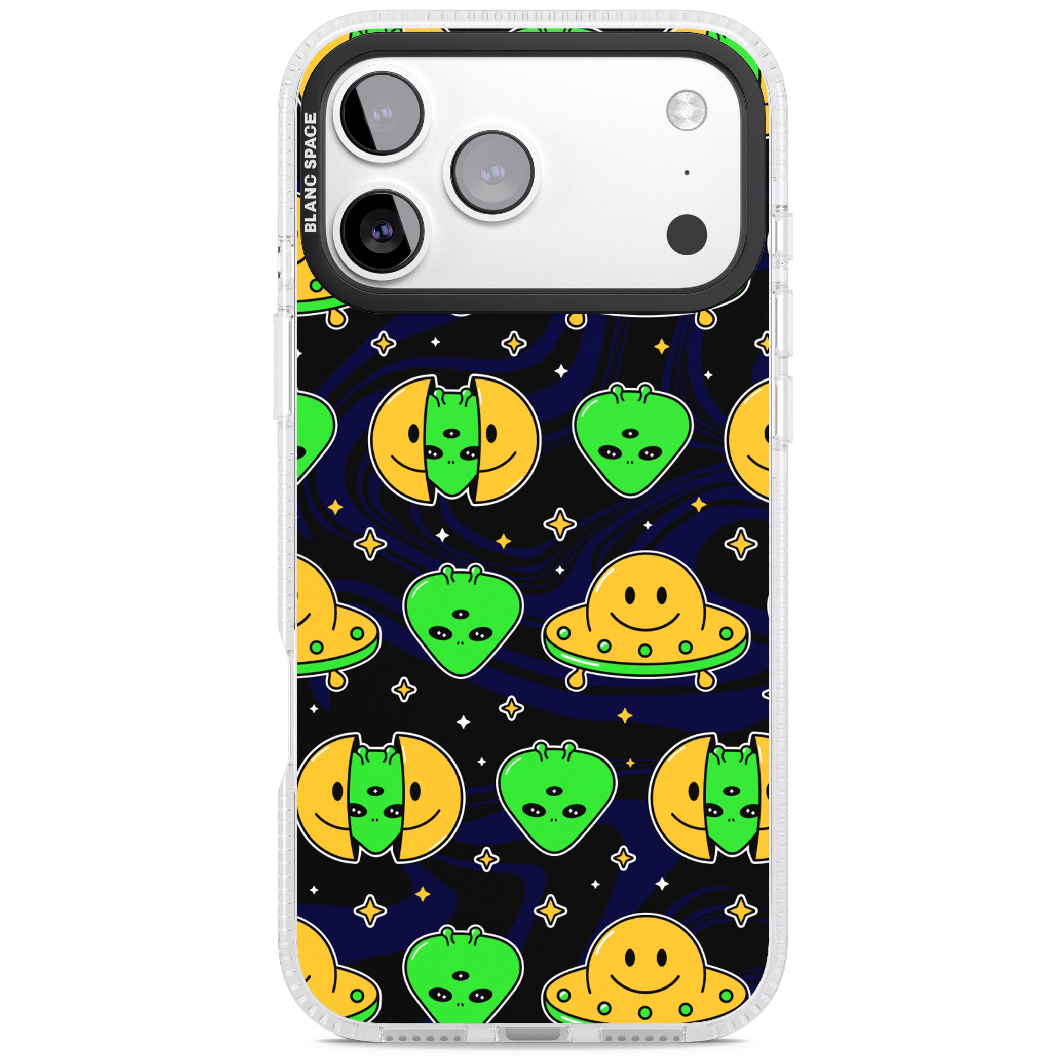 Alien Head Pattern iPhone 17 Pro Impact Air Clear Phone Case