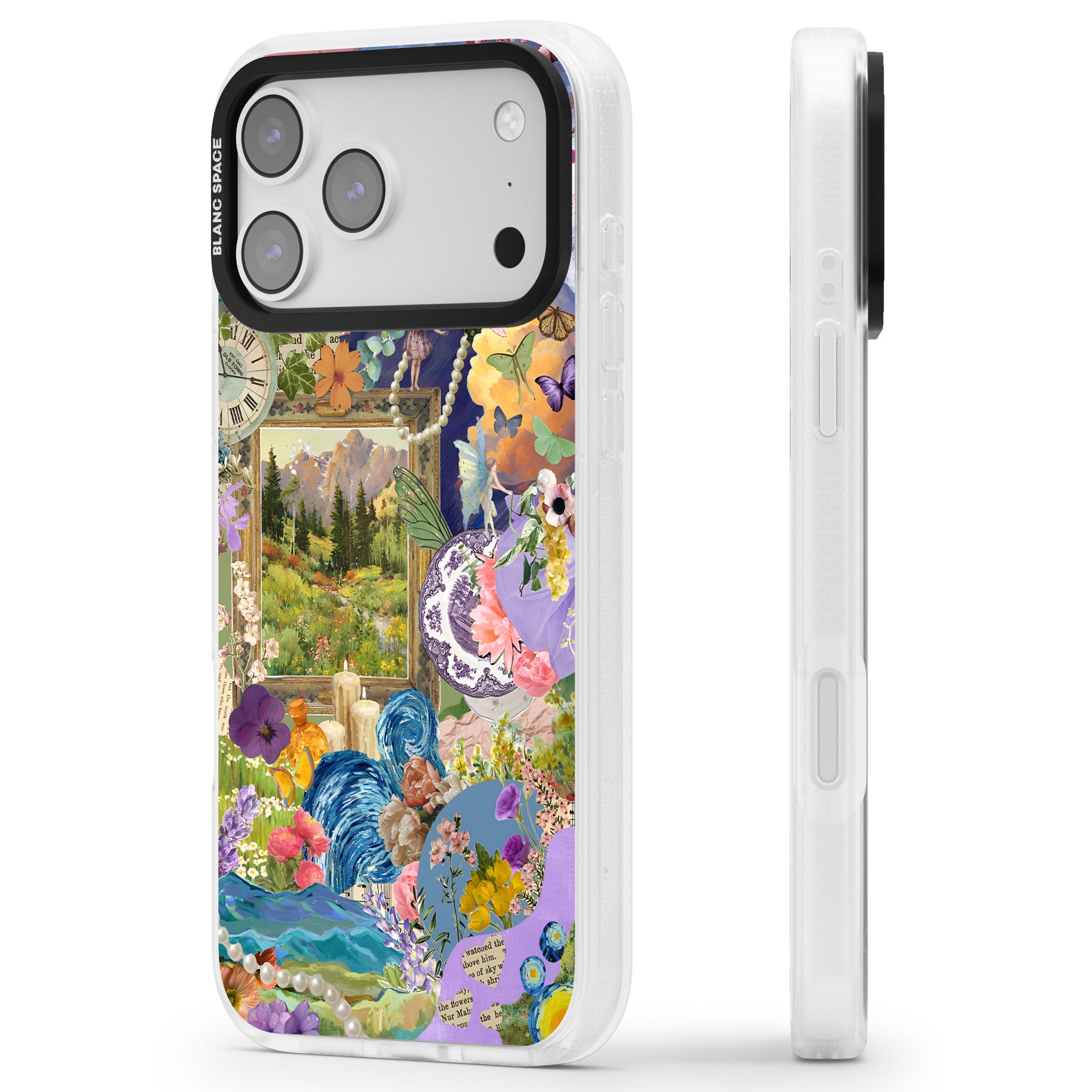 Vibrant Whimsy Collage iPhone 17 Pro Impact Air Clear Phone Case Side Profile