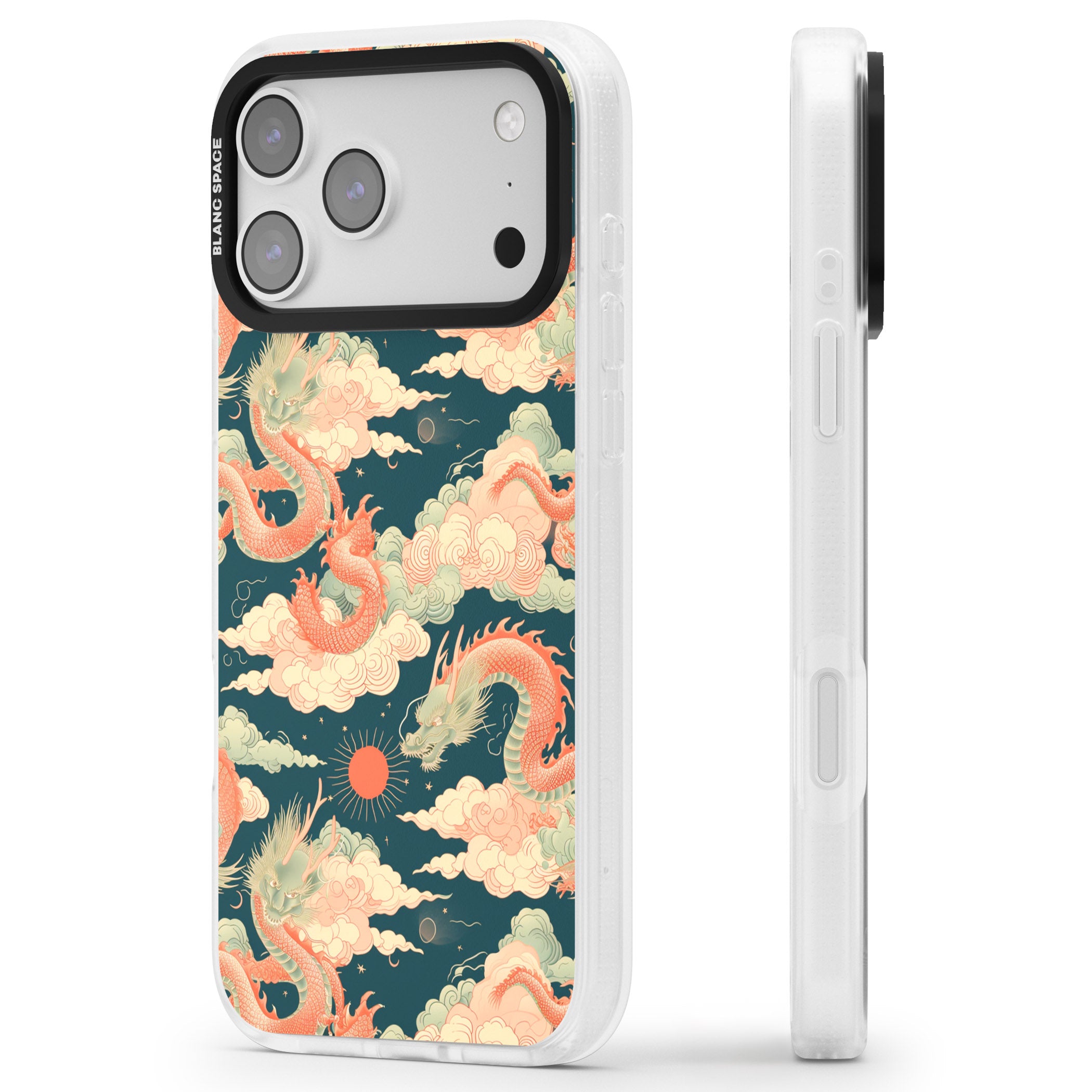 Chinese Dragons Clouds iPhone 17 Pro Impact Air Clear Phone Case Side Profile
