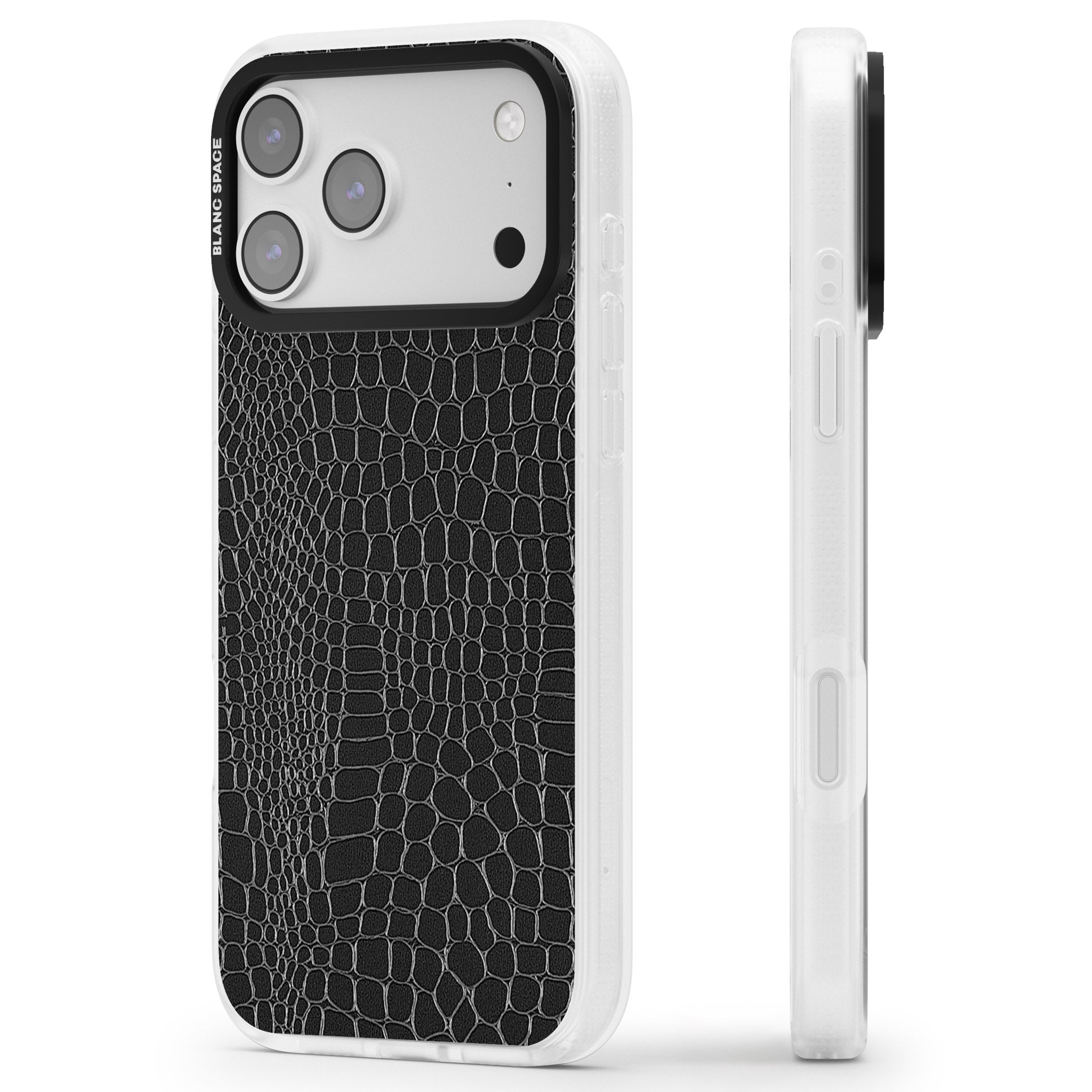 Black Snakeskin iPhone 17 Pro Max Impact Air Clear Phone Case Side Profile