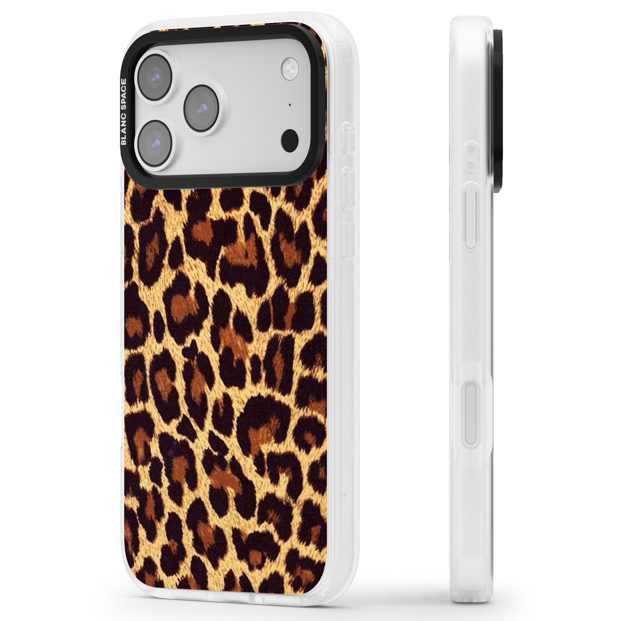 Gold Leopard Print iPhone 17 Pro Impact Air Clear Phone Case Side Profile