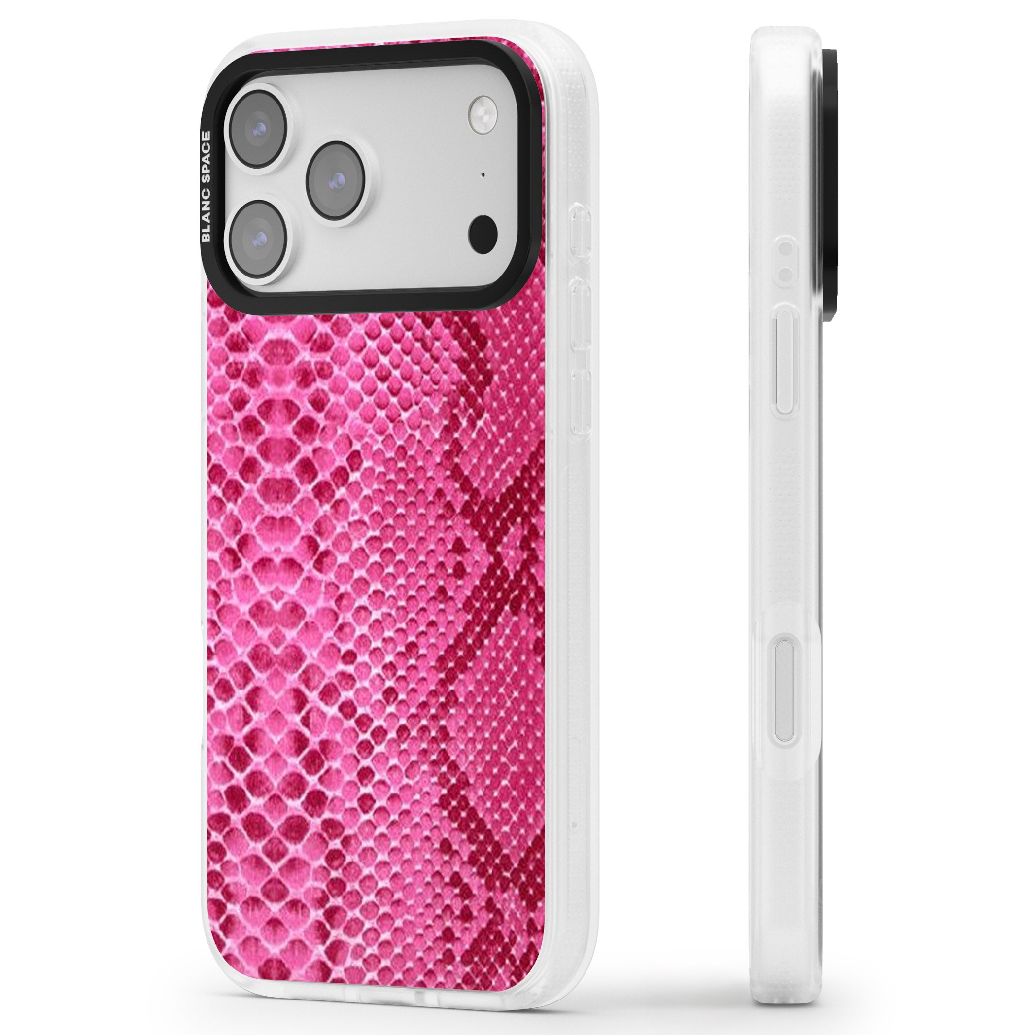 Pink Snakeskin iPhone 17 Pro Impact Air Clear Phone Case Side Profile
