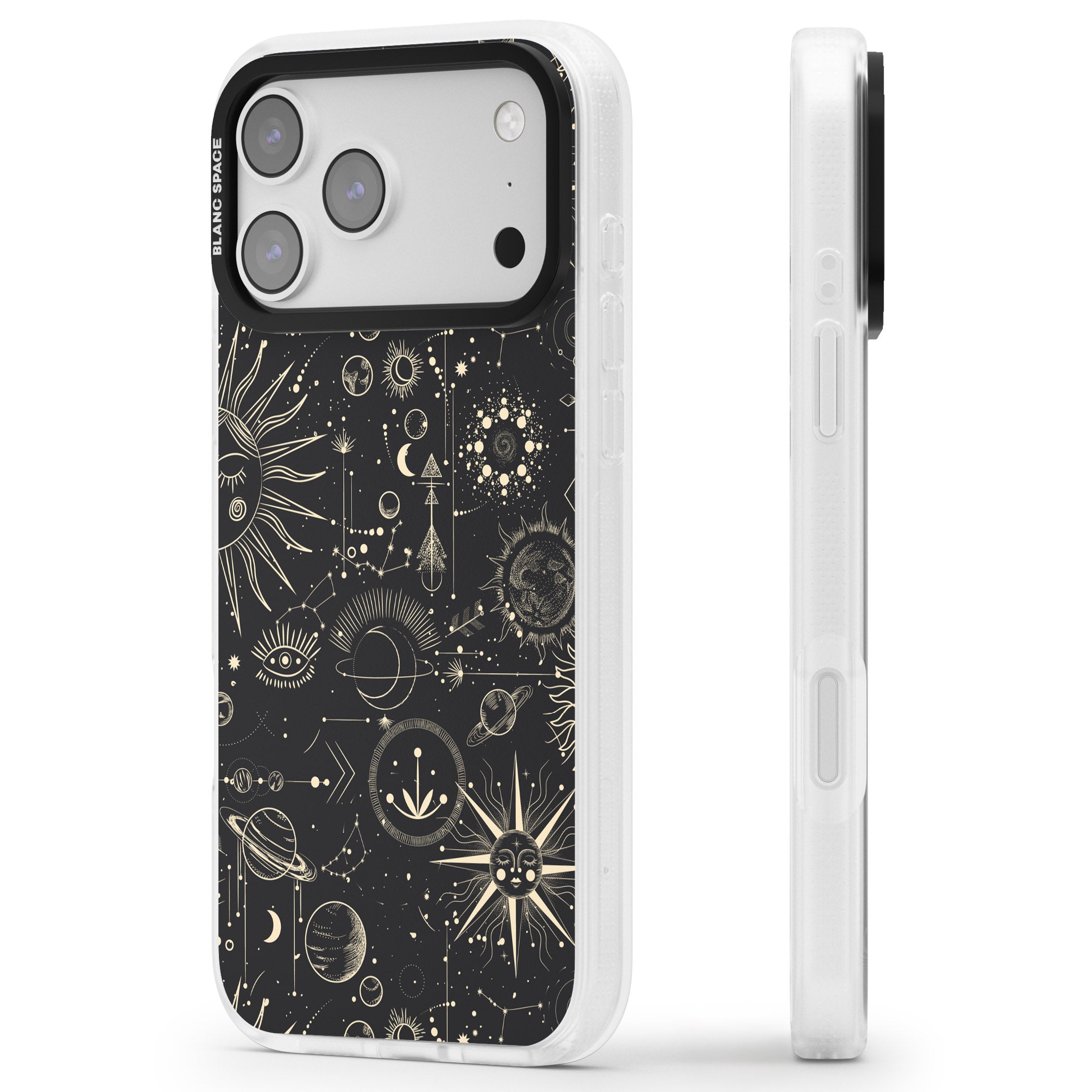 Cosmic Suns And Planets iPhone 17 Pro Impact Air Clear Phone Case Side Profile