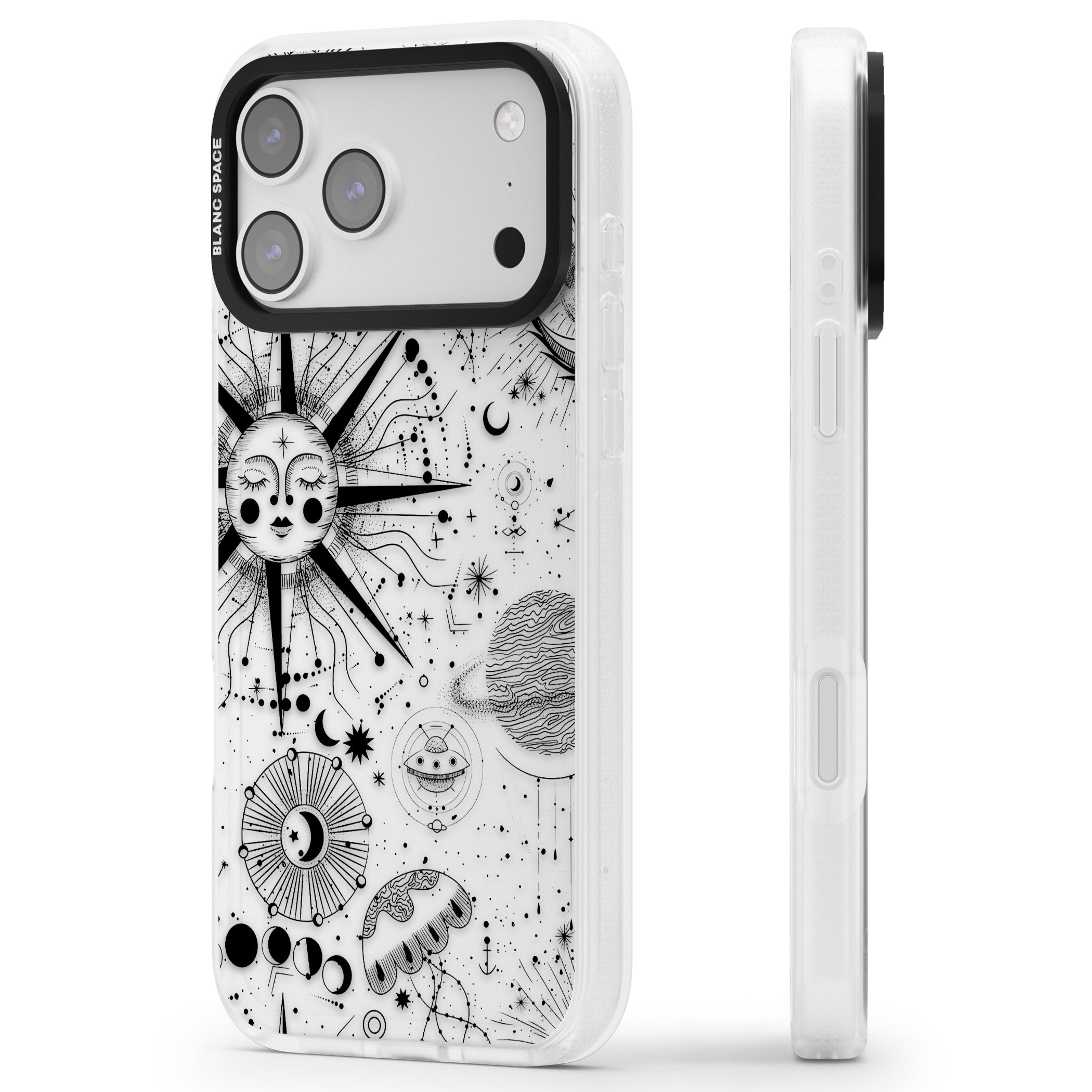 Cosmic Sun Zodiac iPhone 17 Pro Impact Air Clear Phone Case Side Profile