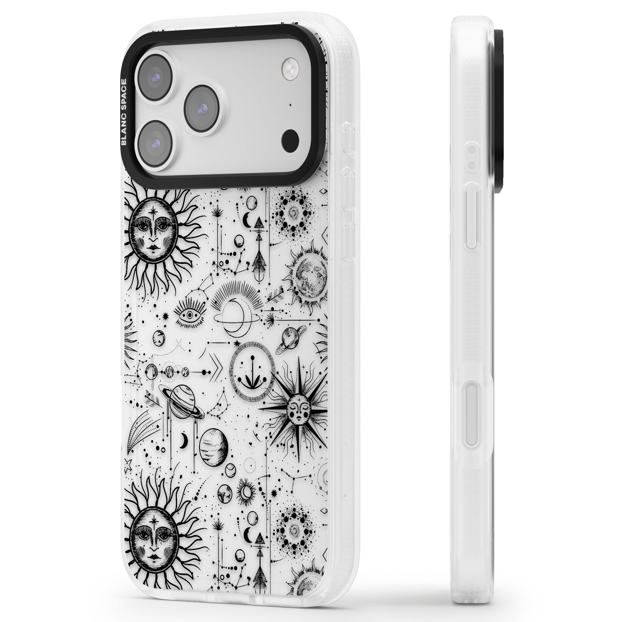 Cosmic Sun & Planets Zodiac iPhone 17 Pro Impact Air Clear Phone Case Side Profile