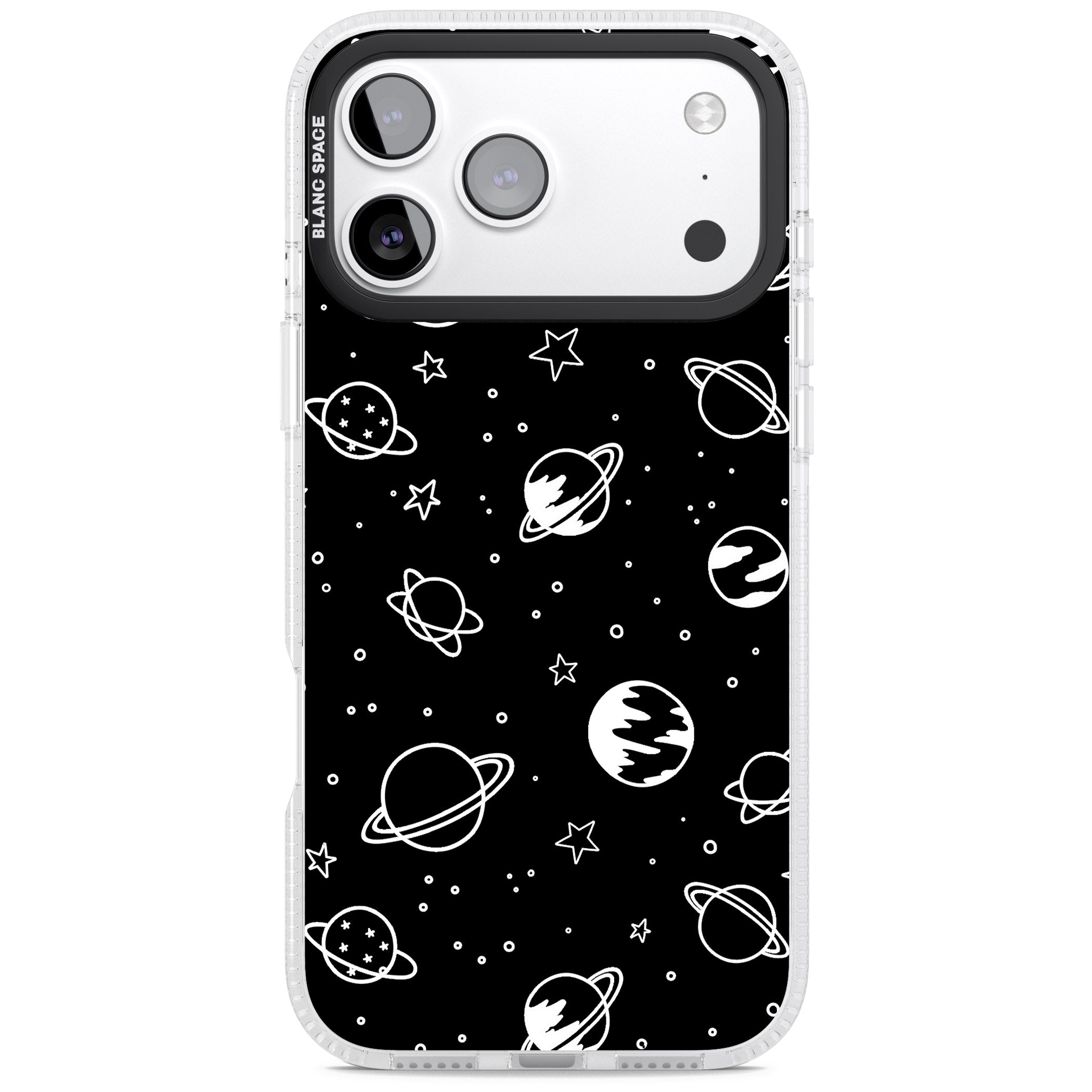 Cosmic Sketch White Black iPhone 17 Pro Impact Air Clear Phone Case