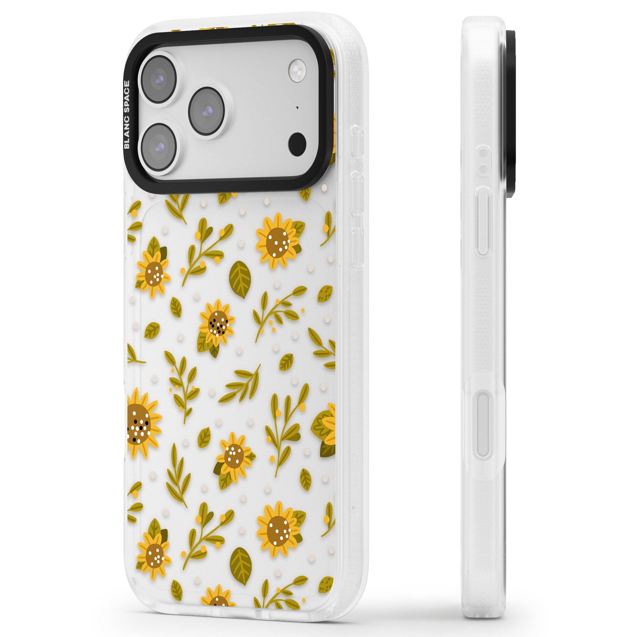 Bees & Sunflowers iPhone 17 Pro Impact Air Clear Phone Case Side Profile