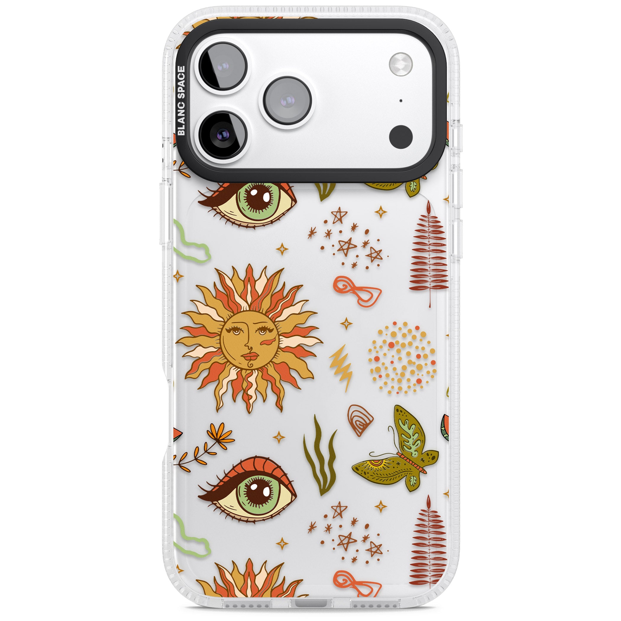 Boho Celestial Sun & Eye Pattern iPhone 17 Pro Impact Air Clear Phone Case