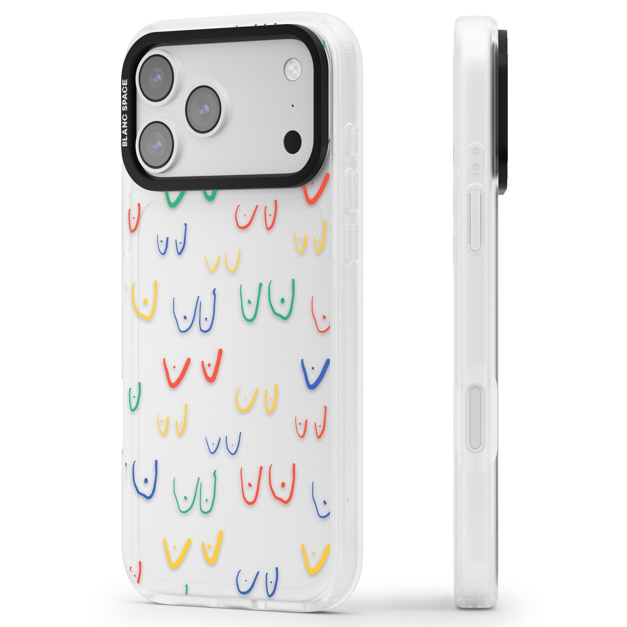 Boob Pattern (Mixed Colours) iPhone 17 Pro Impact Air Clear Phone Case Side Profile