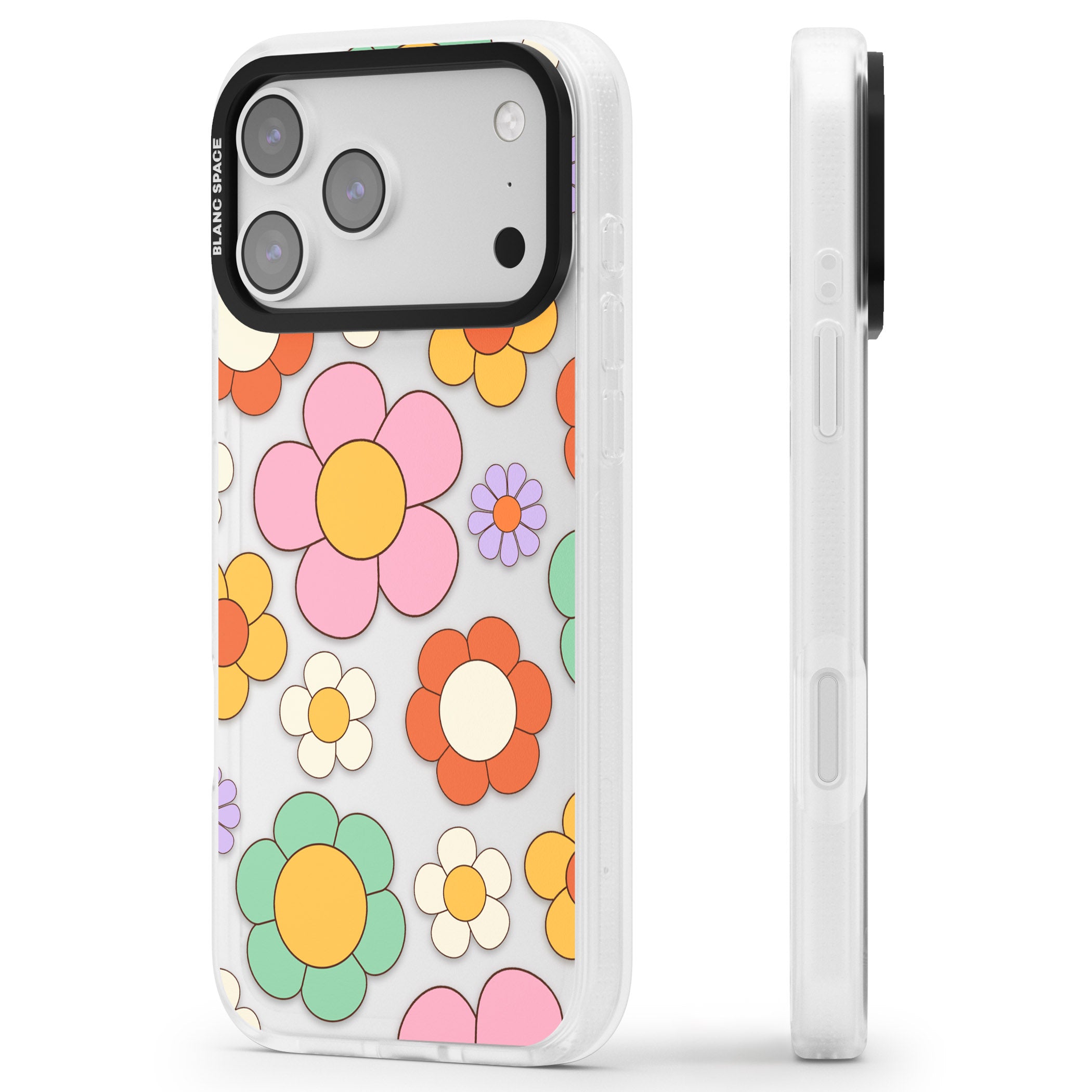 Groovy Blossoms iPhone 17 Pro Impact Air Clear Phone Case Side Profile