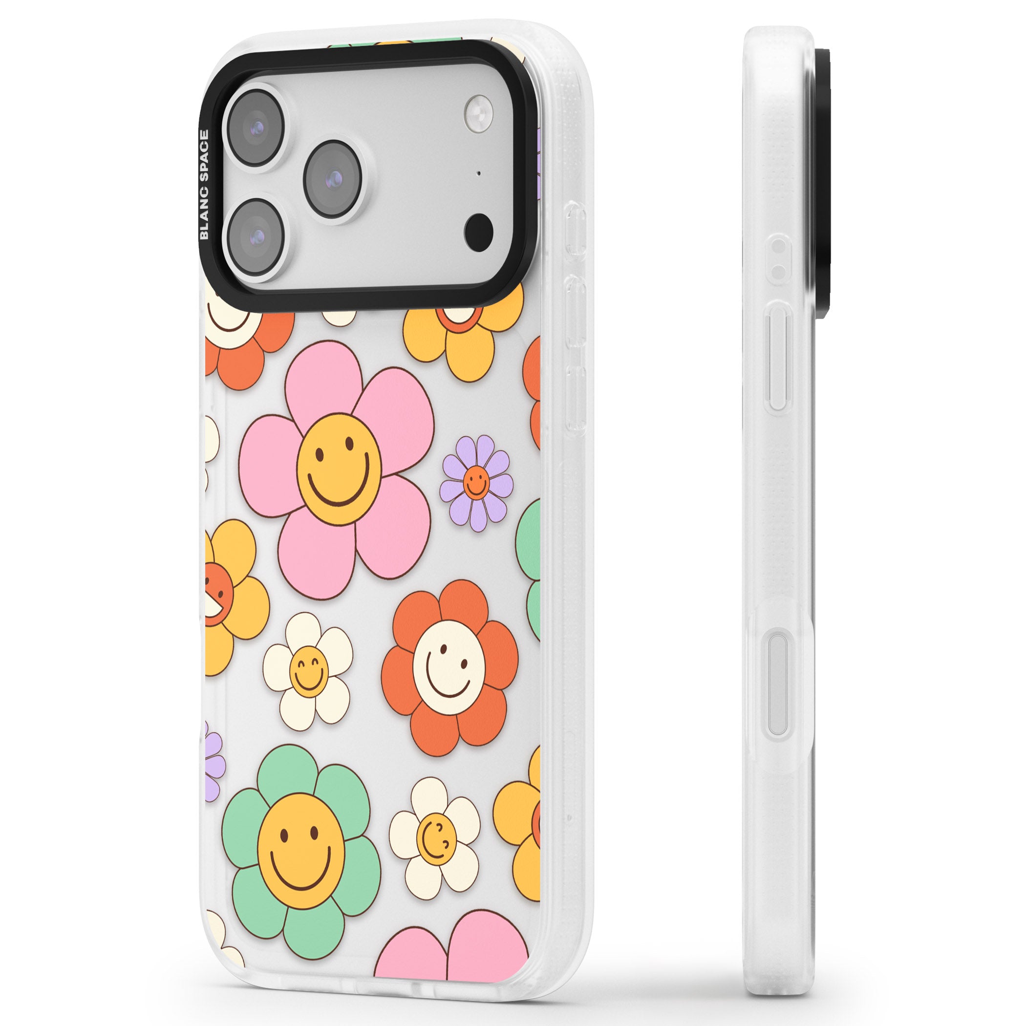 Happy Blossoms iPhone 17 Pro Impact Air Clear Phone Case Side Profile