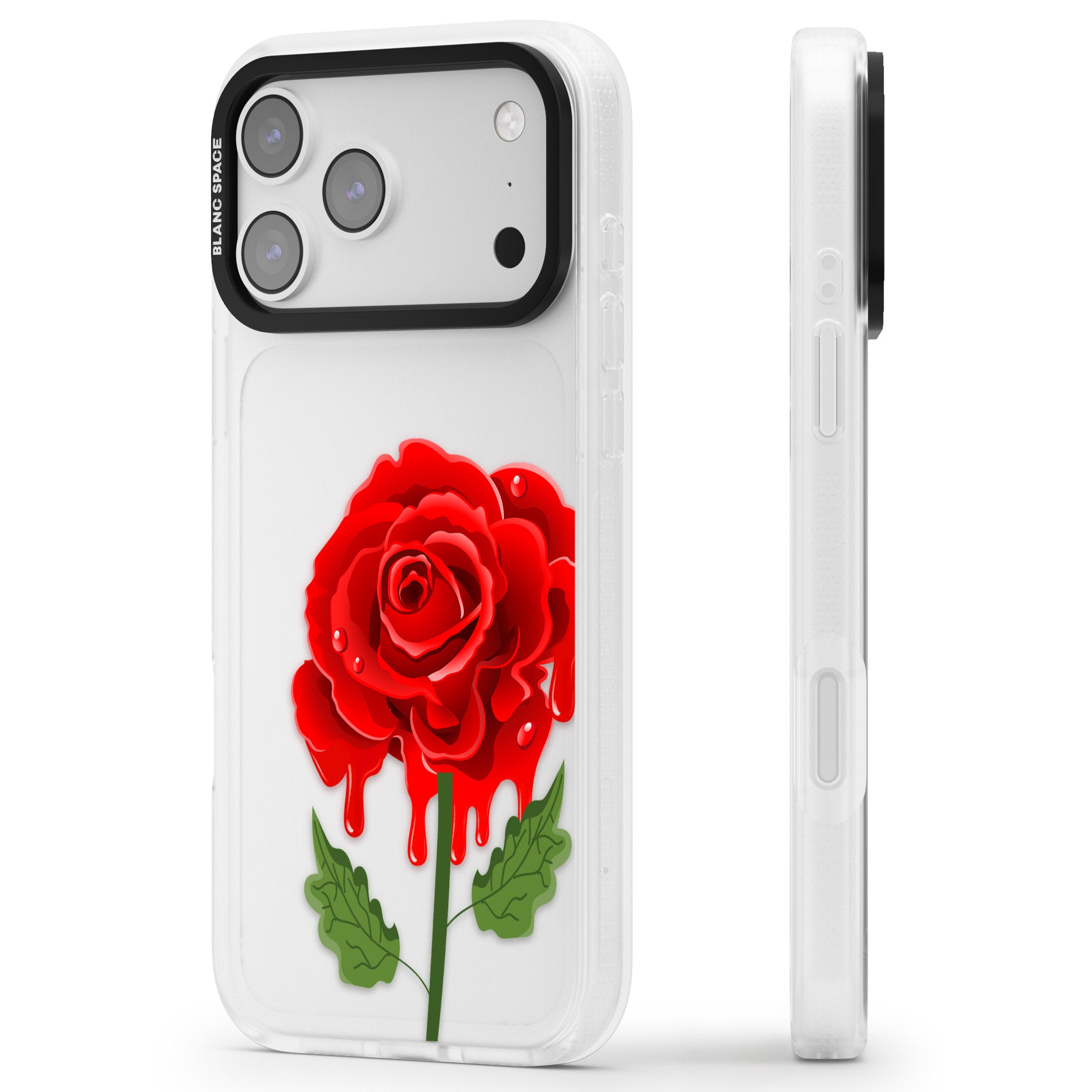 Melting Rose iPhone 17 Pro Impact Air Clear Phone Case Side Profile