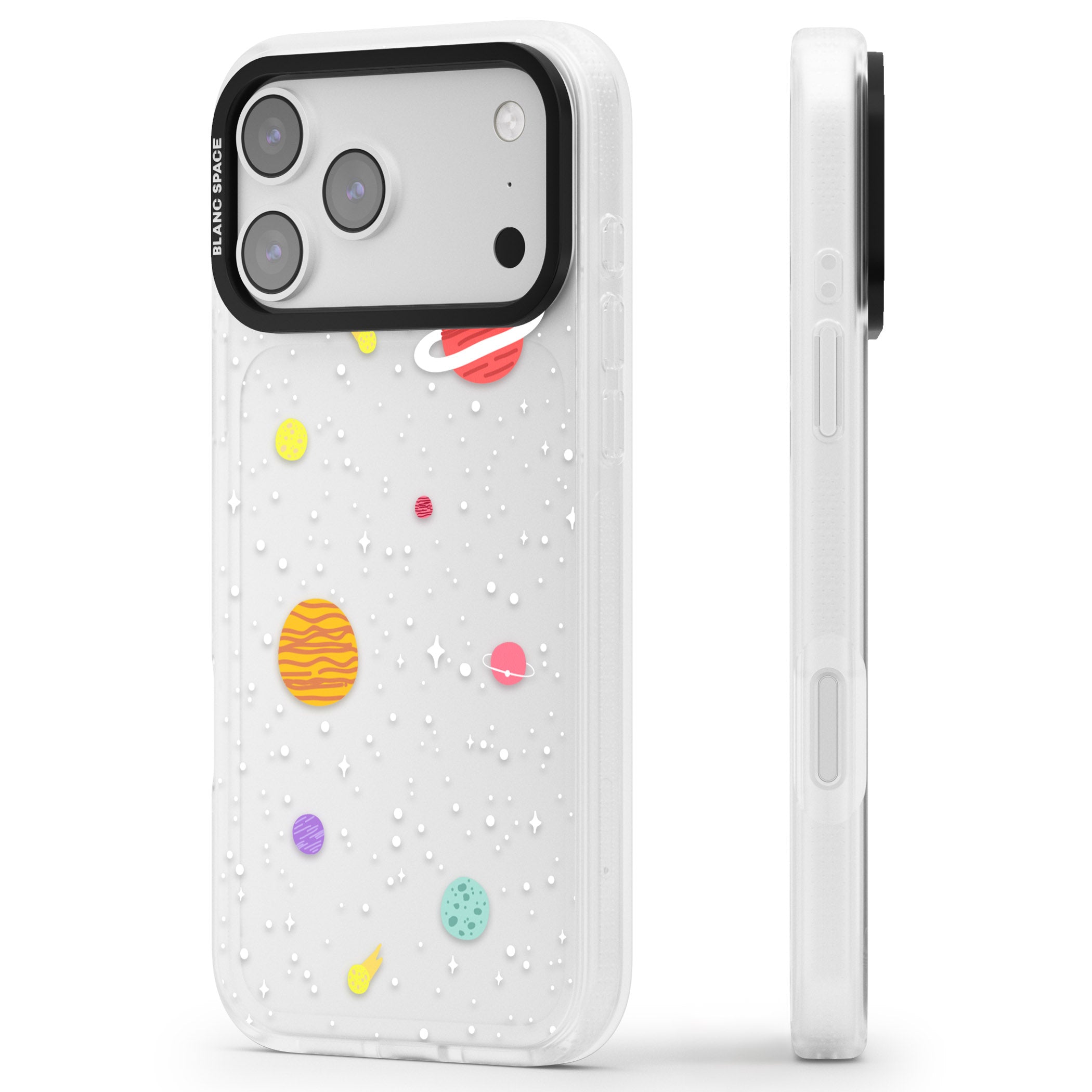 Cute Cartoon Planets (Clear) iPhone 17 Pro Impact Air Clear Phone Case Side Profile